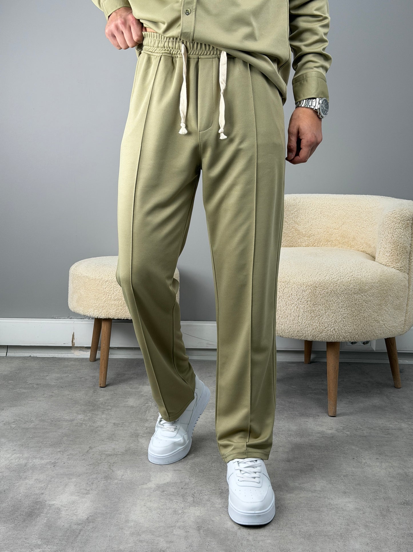 ÇİMA DETAYLI OVERSİZE GÖMLEKLİ TAKIM YEŞİL