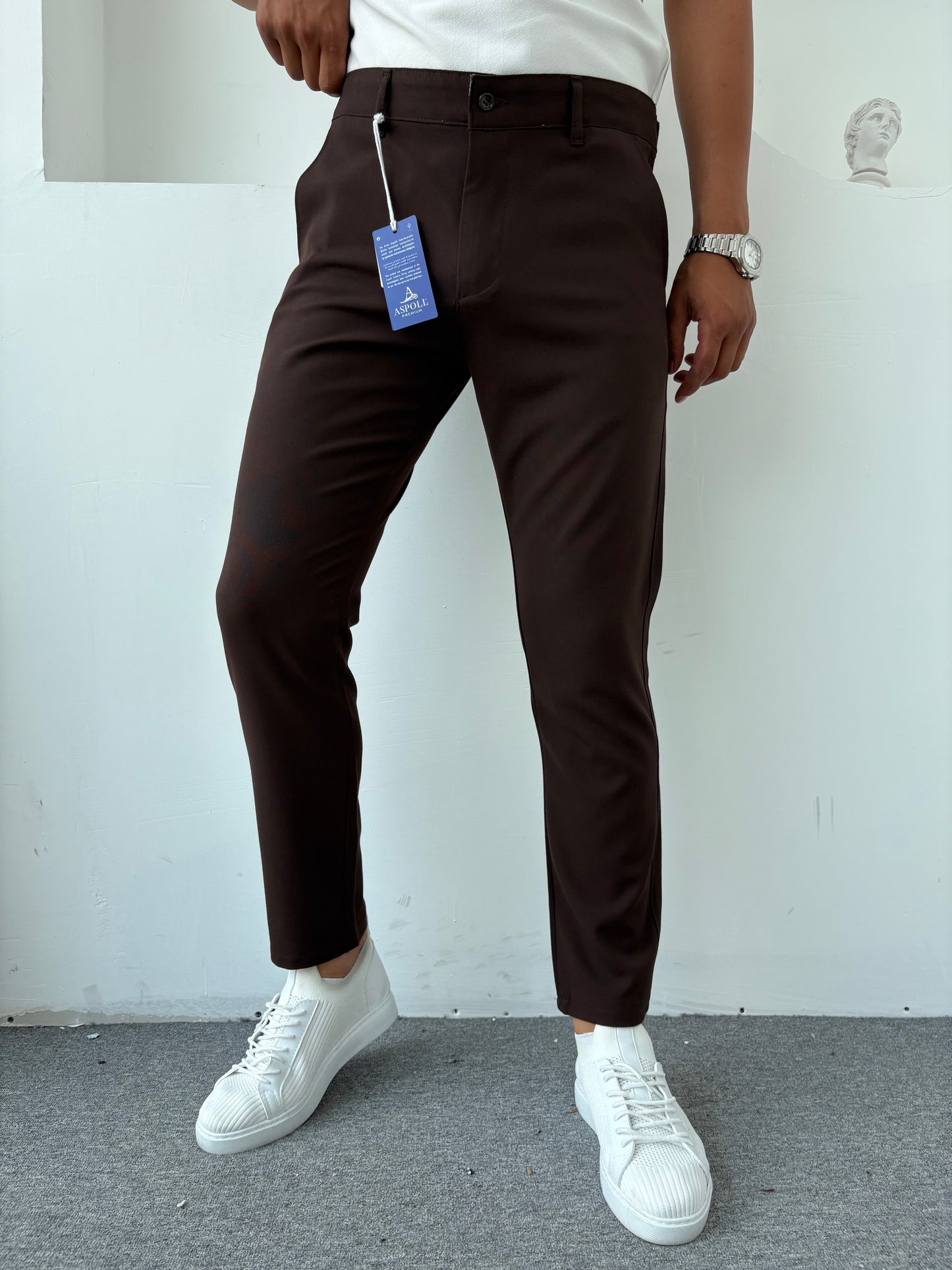 Slim Kalıp Kumaş Pantolon Acı Kahve