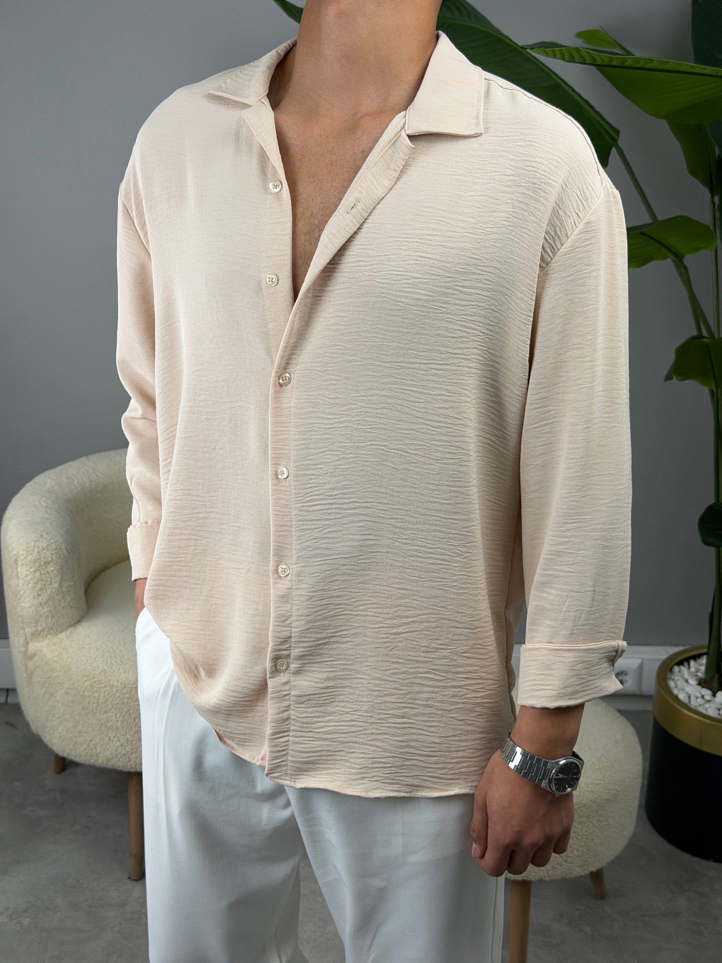 AEROBİN KUMAŞ UZUNKOL PREMİUM GÖMLEK BEJ