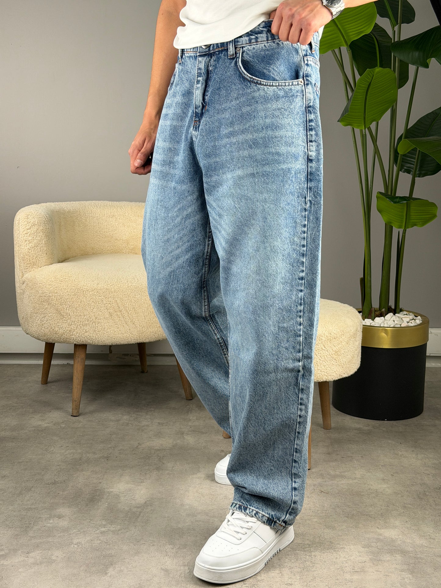 BIYIKLI MAVİ Süper Baggy Kot Pantolon