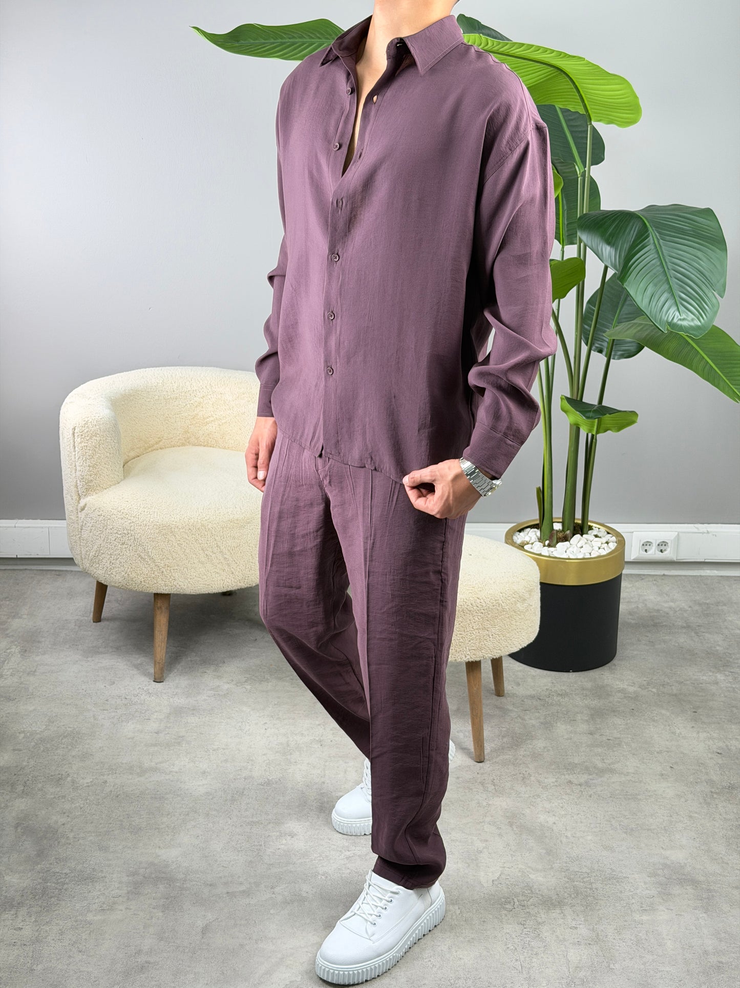 Modal Kumaş Gömlekli Takım BORDO