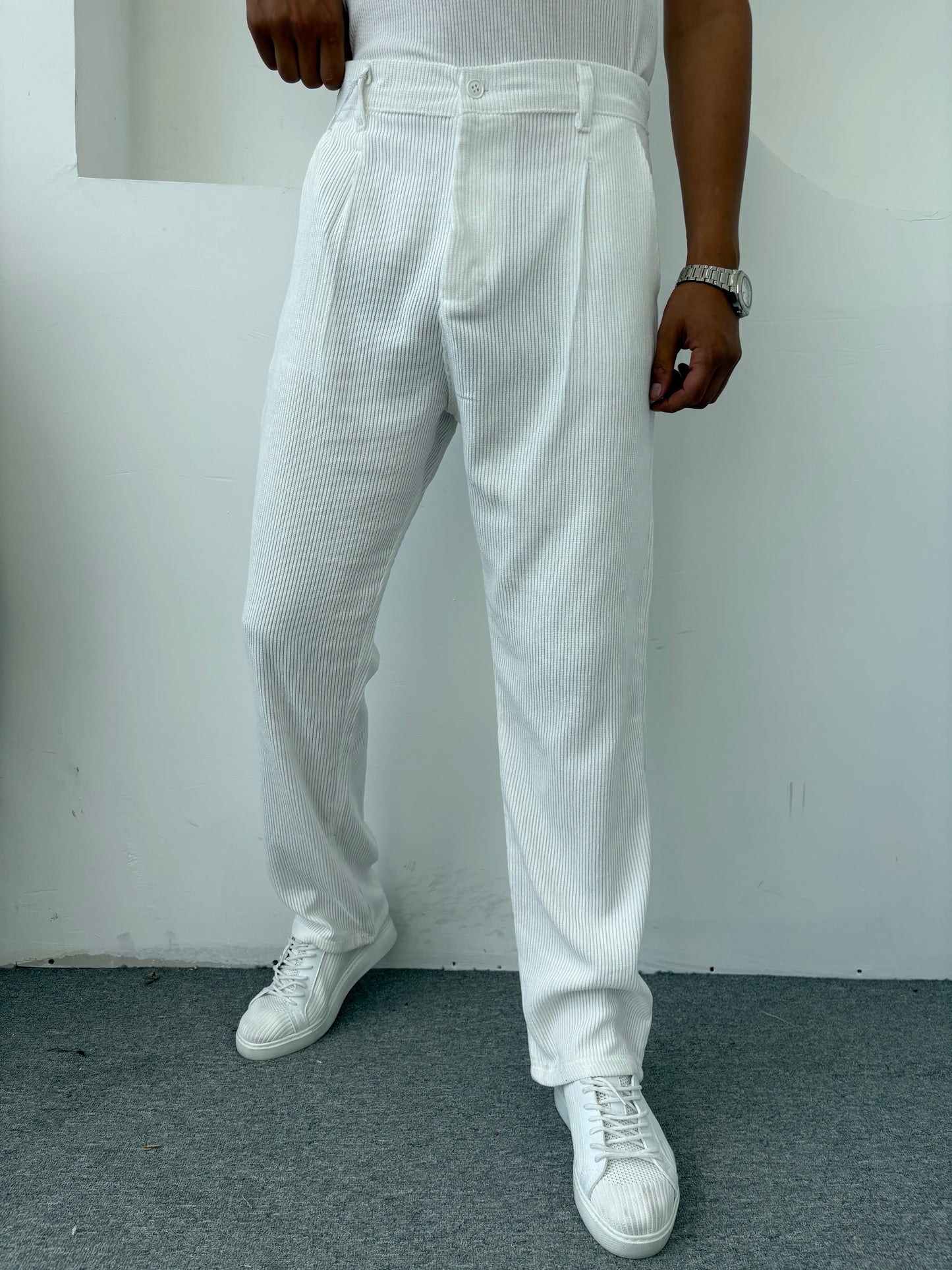 %100 KADİFE PİLELİ BAGGY PANTOLON BEYAZ