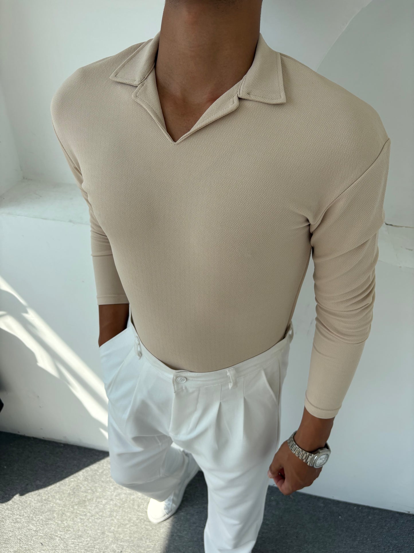 KREP HEMŞİRE YAKA SWEATSHİRT KREM