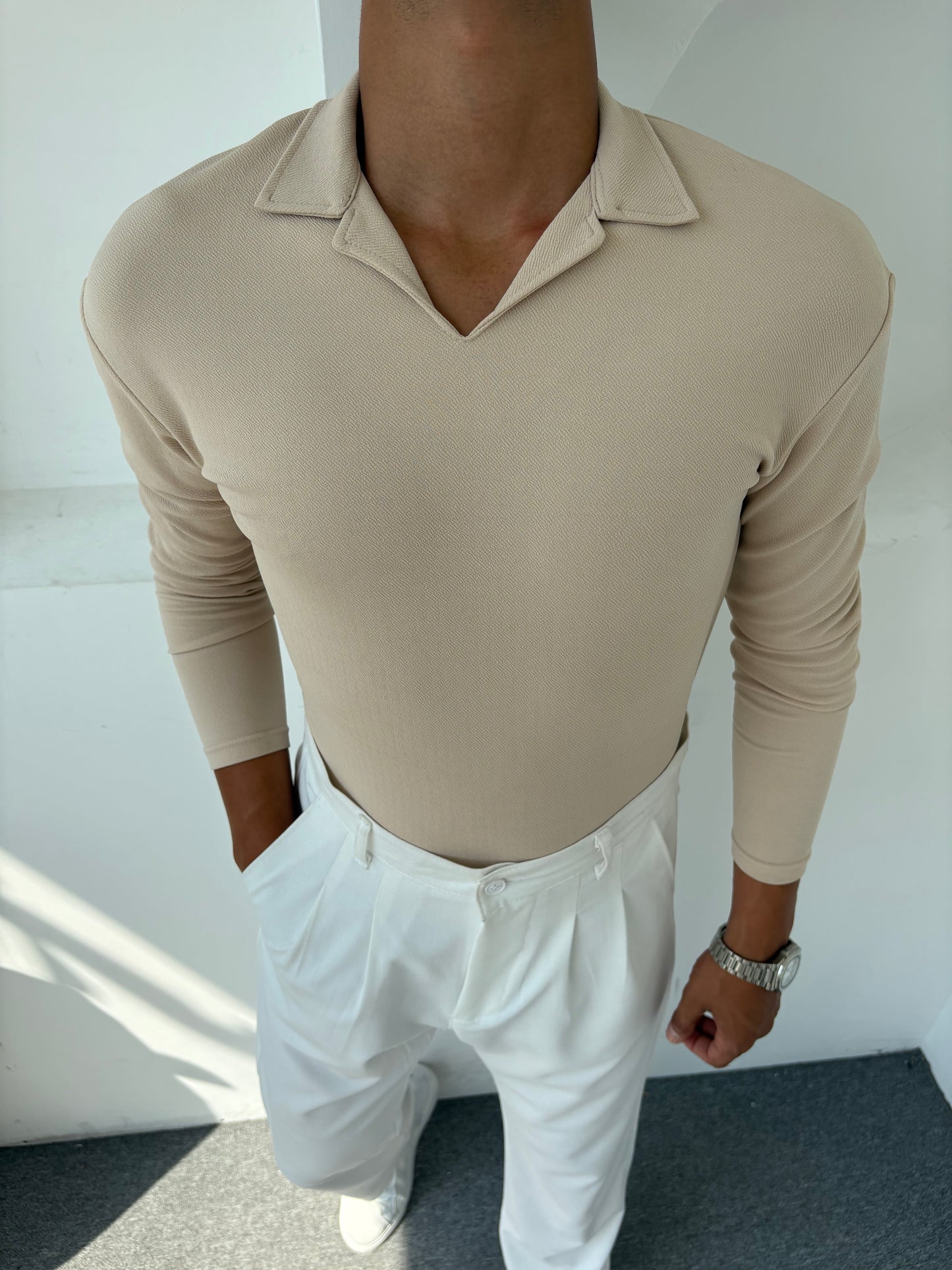 KREP HEMŞİRE YAKA SWEATSHİRT KREM