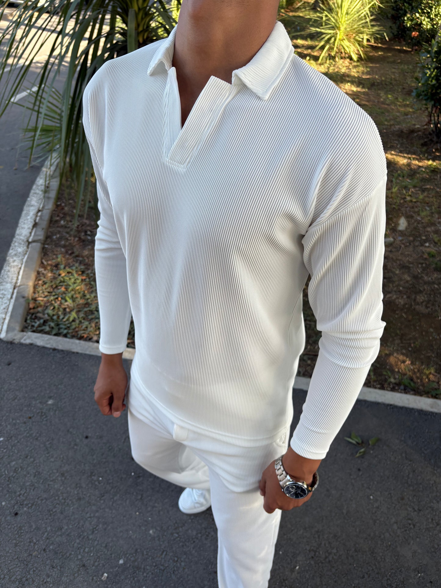 OTTOMAN POLO YAKA SWEATSHİRT BEYAZ