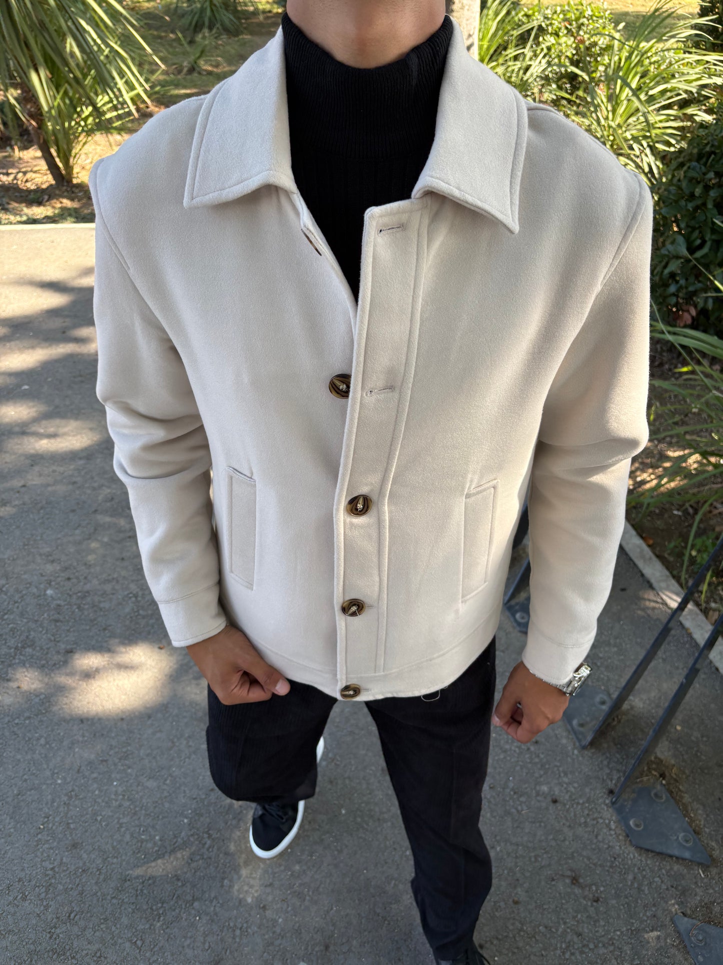 CROP KESİM KAŞE CEKET KREM