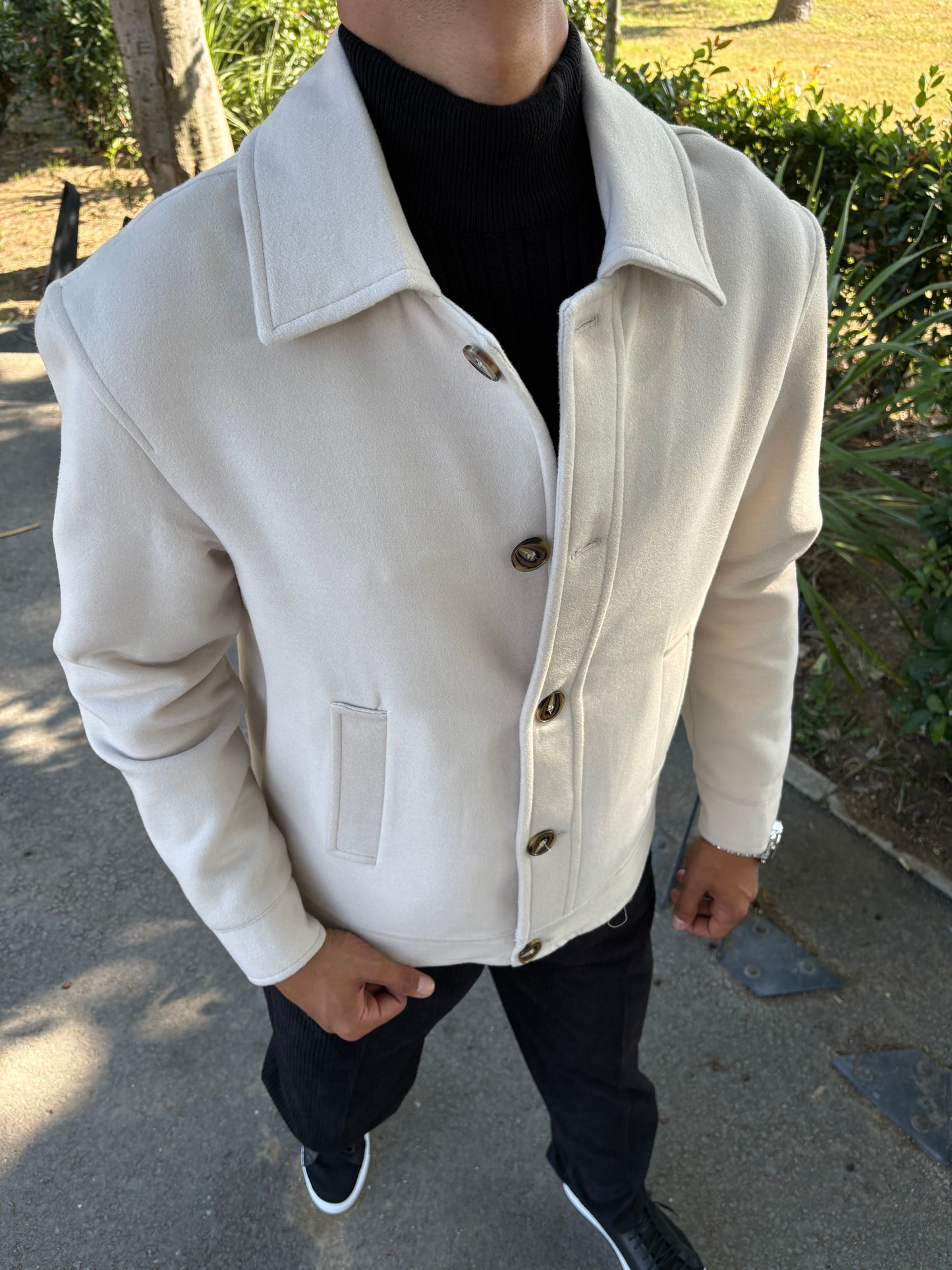 CROP KESİM KAŞE CEKET KREM