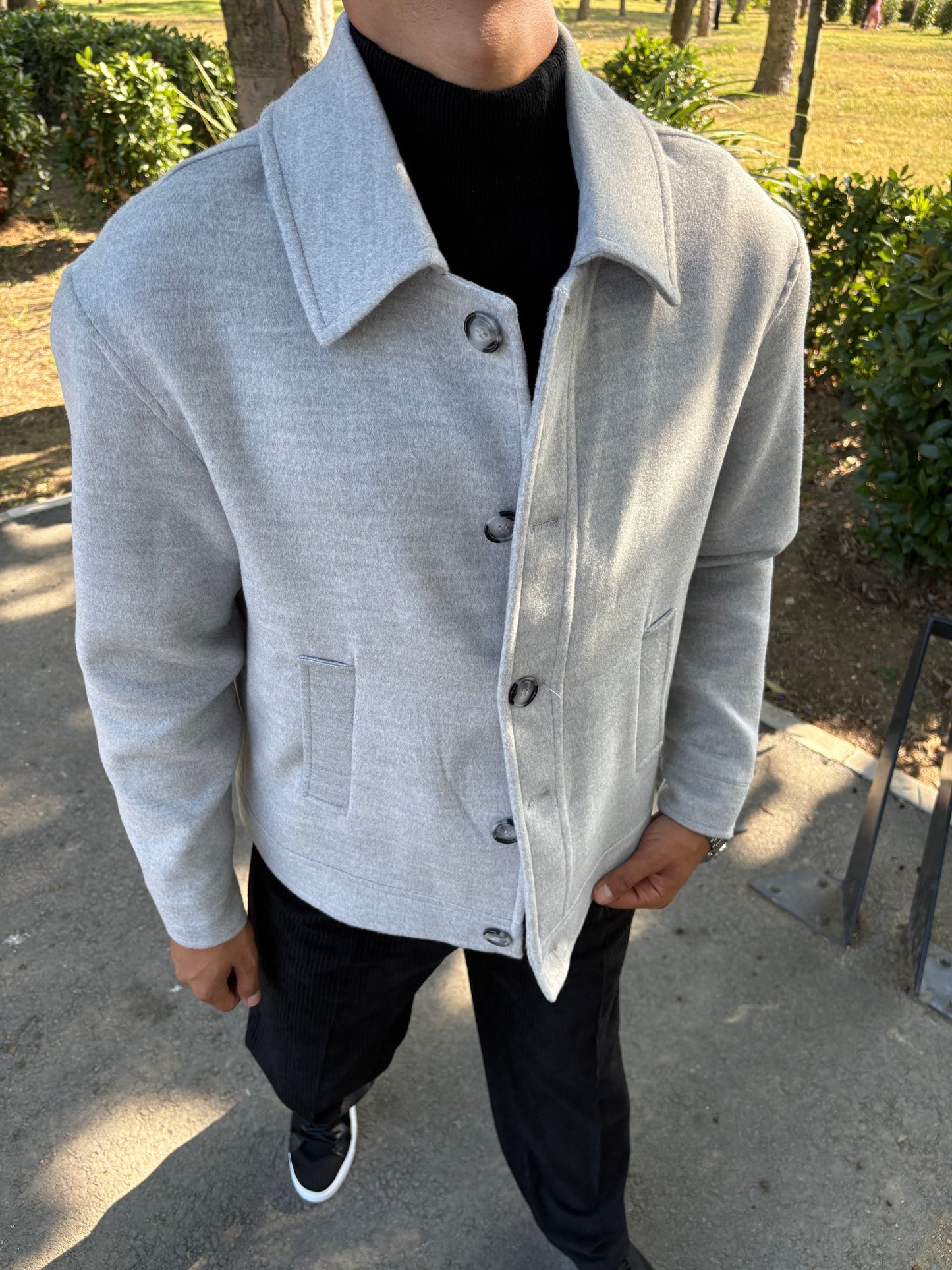 CROP KESİM KAŞE CEKET GRİ