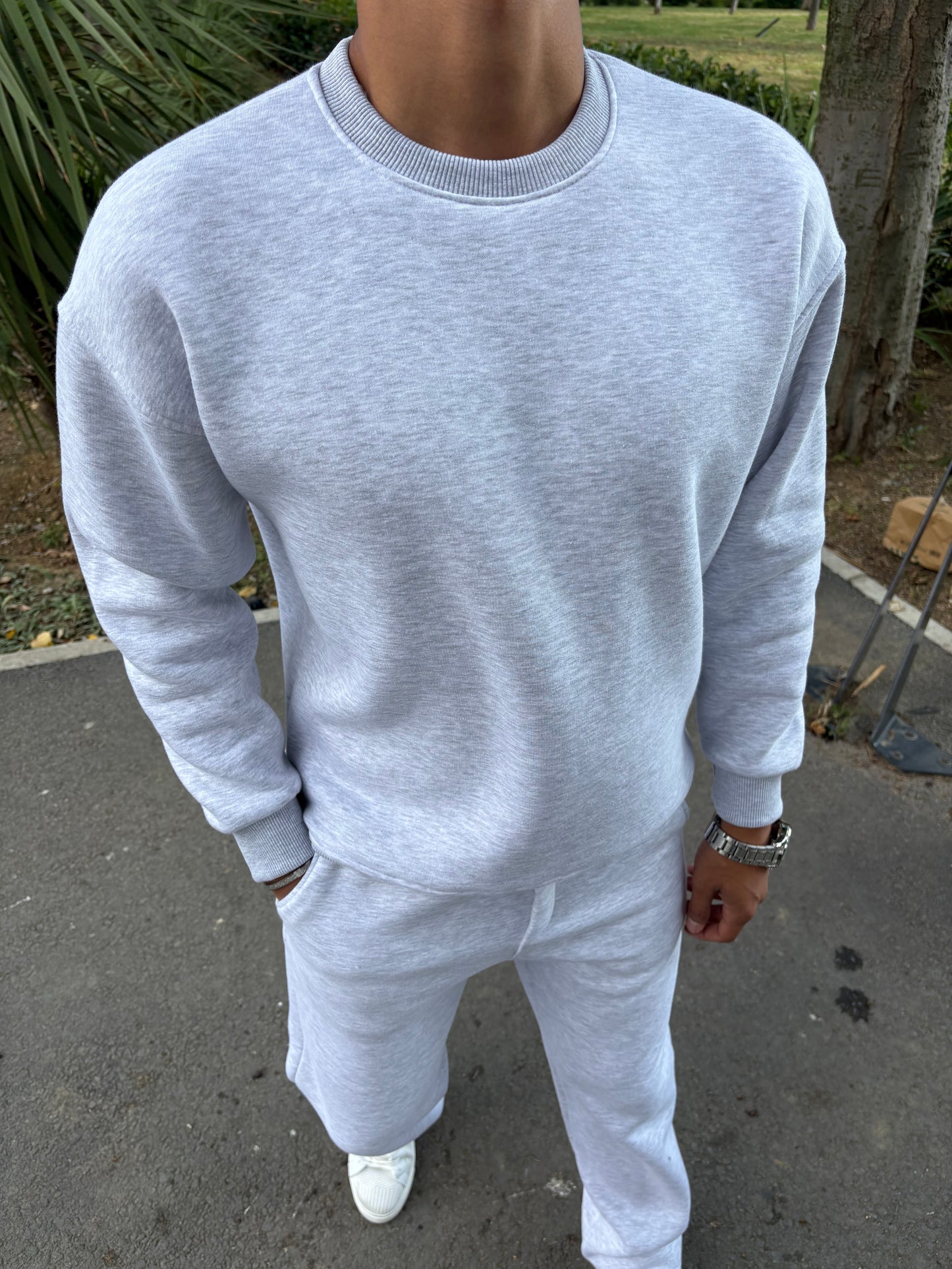 3 İPLİK ŞARDONLU BİSİKLET YAKA SWEATSHİRT GRİ