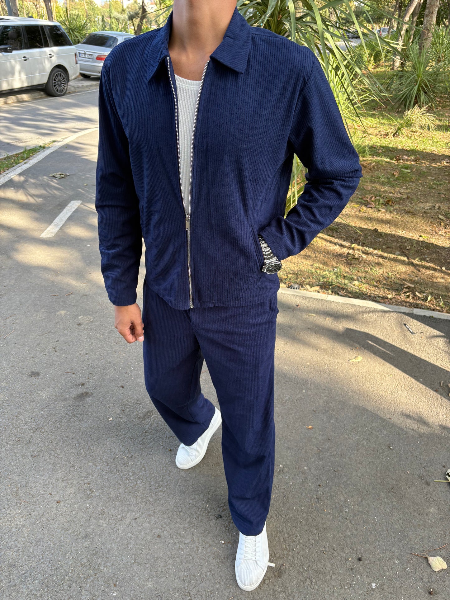 KIŞLIK KADİFE CEKET'Lİ TAKIM LACİVERT