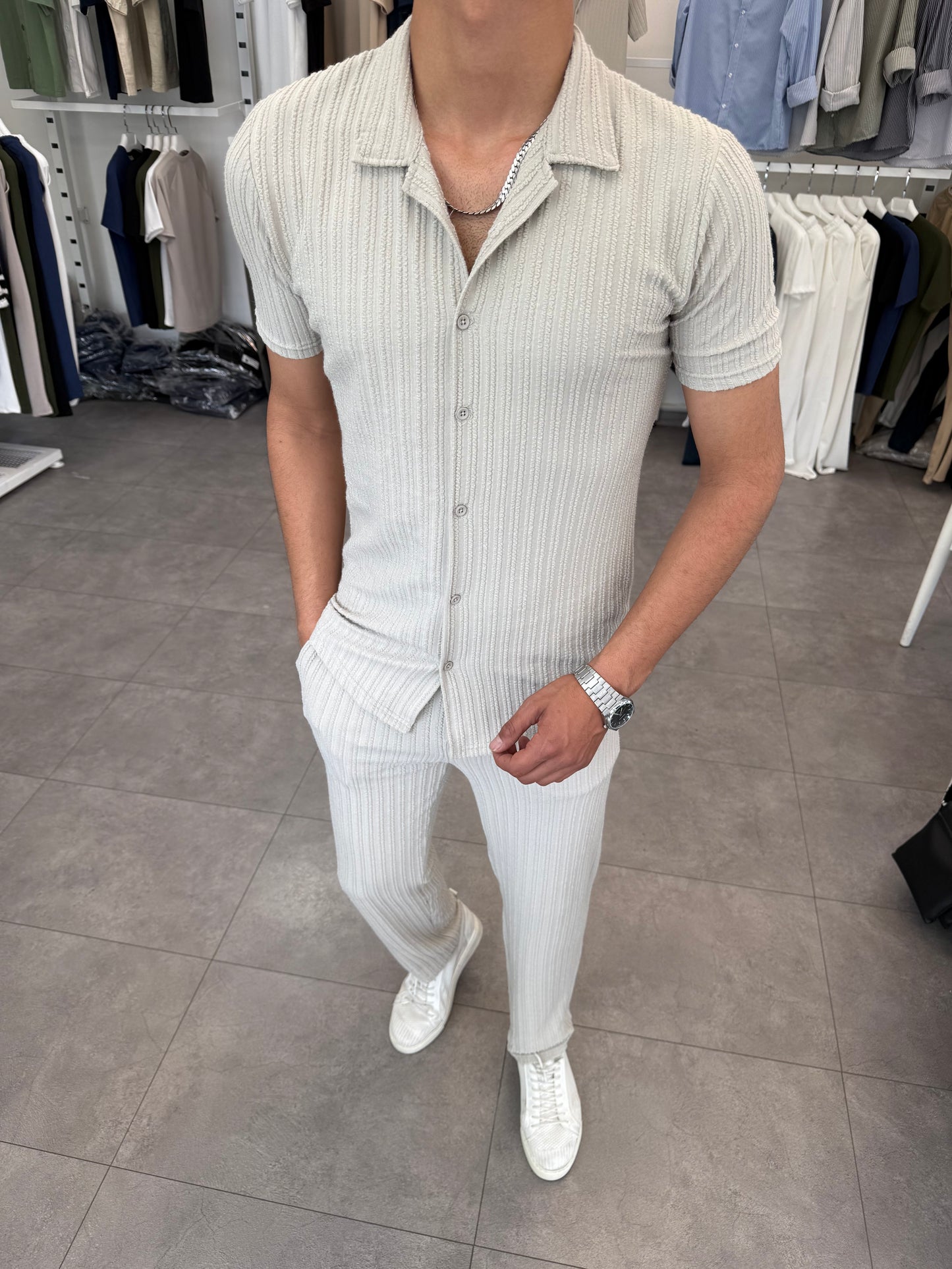 İTHAL ÖRME KUMAŞ NAKIŞLI TAKIM GRİ