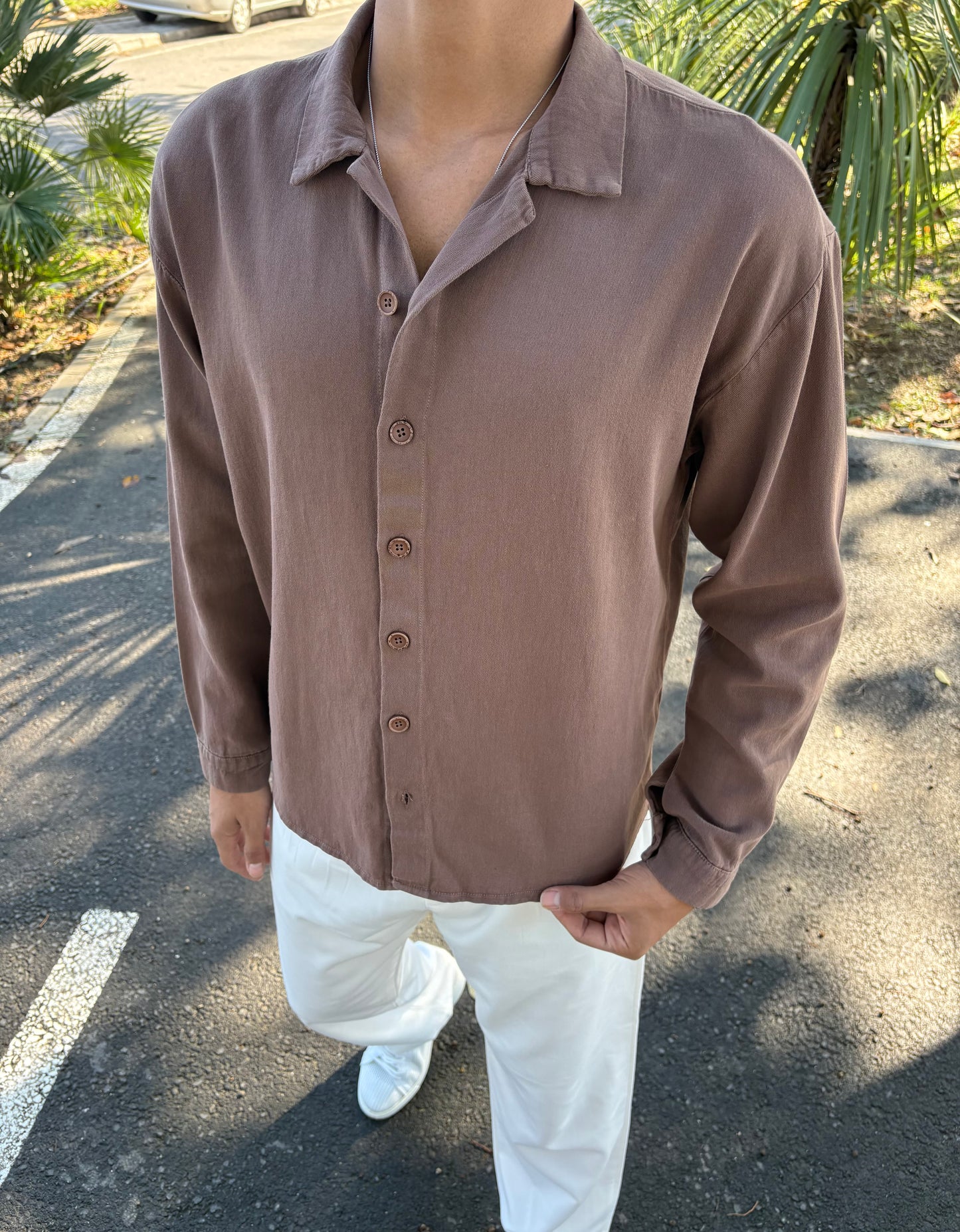 GRAMAJLI HAM KETEN GÖMLEK KAHVE