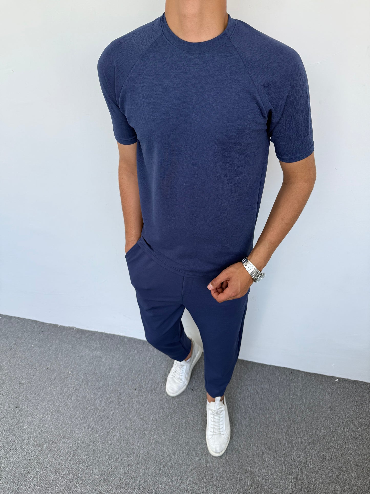 KREP KUMAŞ REGLAN KOL BOYFİREND TAKIM LACİVERT