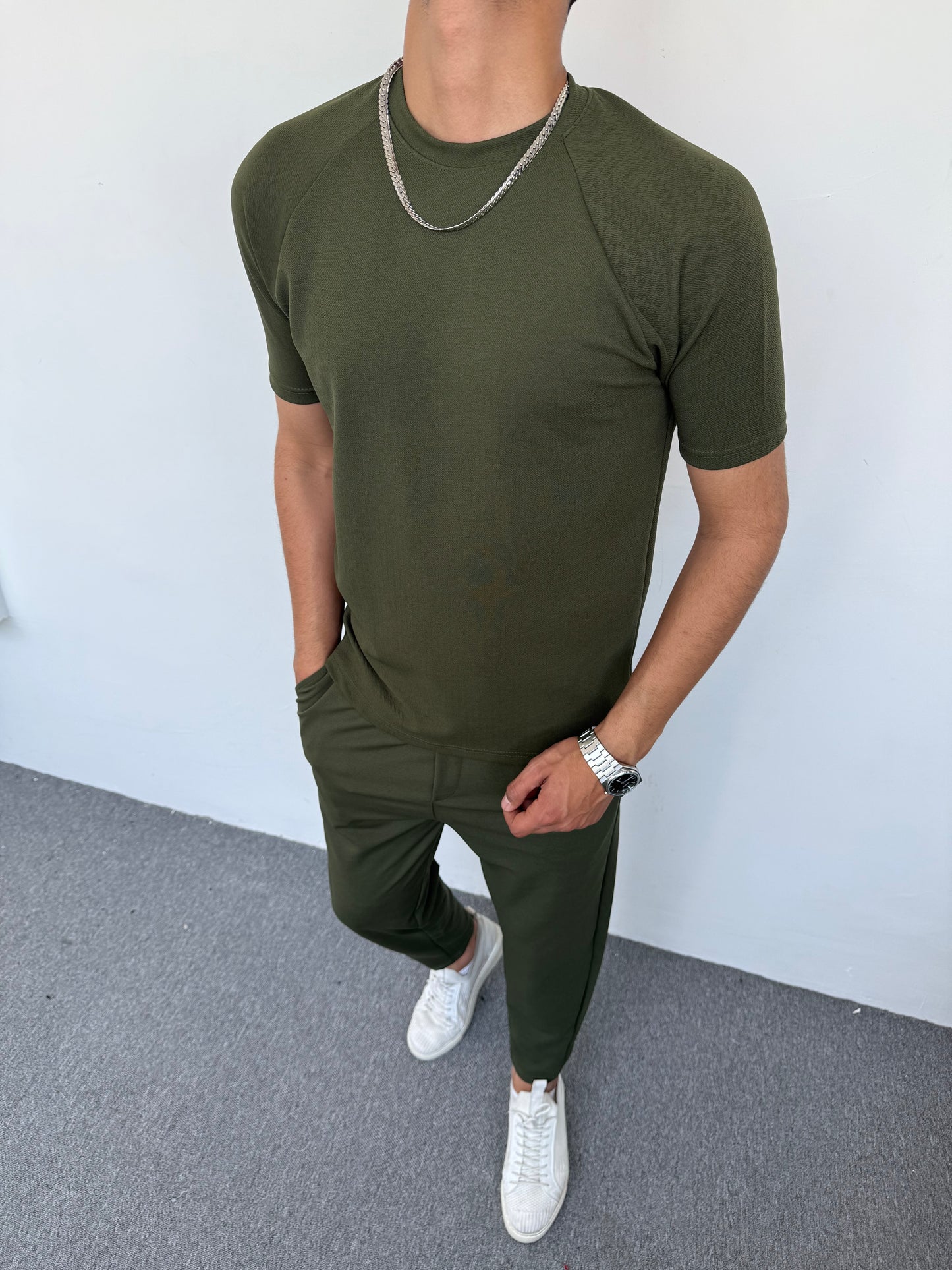 KREP KUMAŞ REGLAN KOL BOYFİREND TAKIM YEŞİL