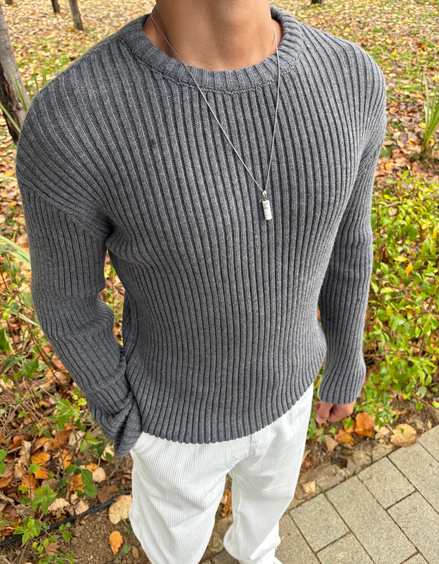 PREMİUM KALİTE BİSİKLET YAKA OVERSİZE TRİKO ANTRASİT