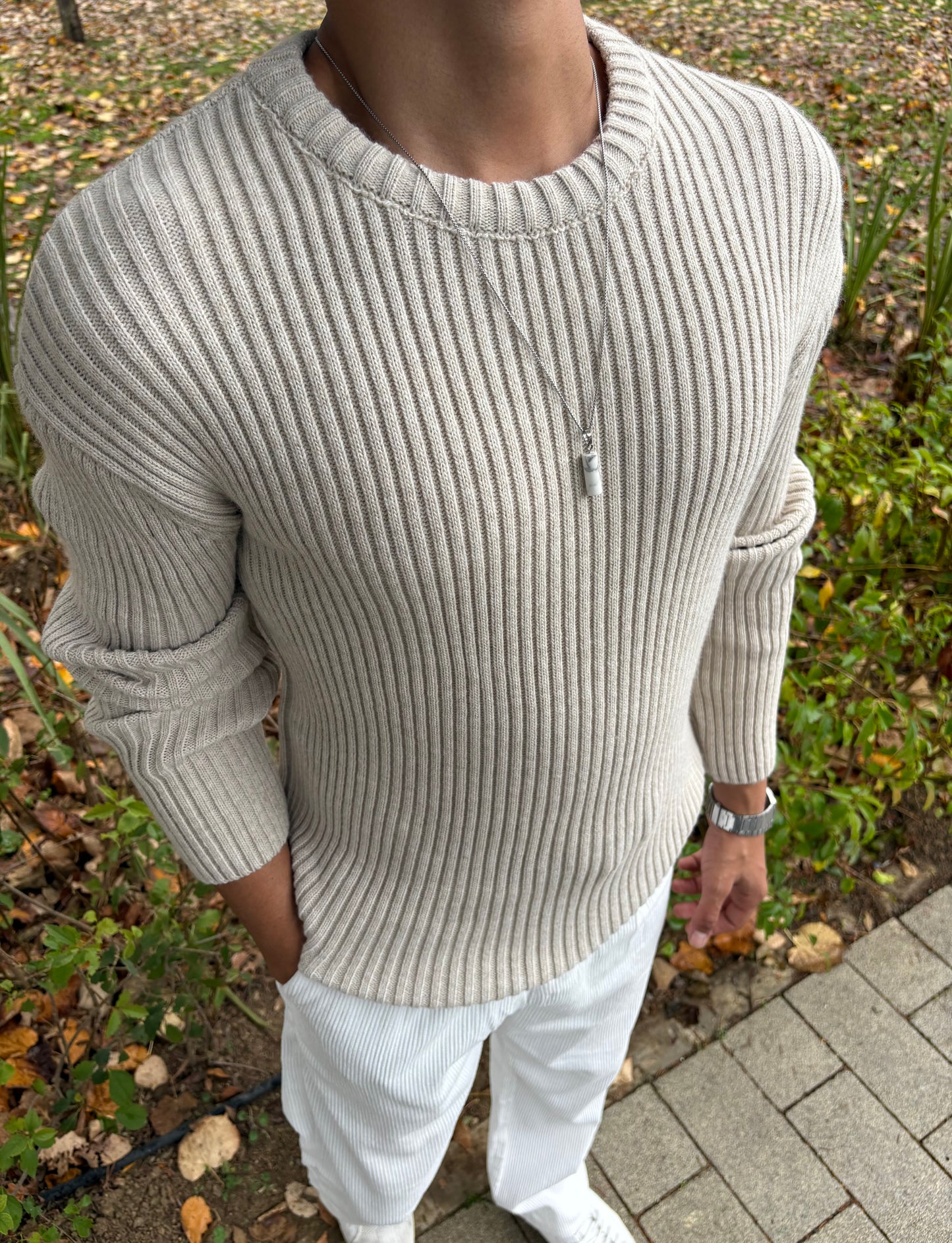 PREMİUM KALİTE BİSİKLET YAKA OVERSİZE TRİKO BEJ