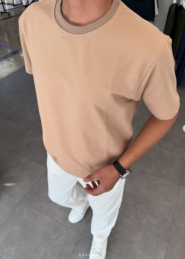 %100 Pamuk Oversize T-shirt BEJ