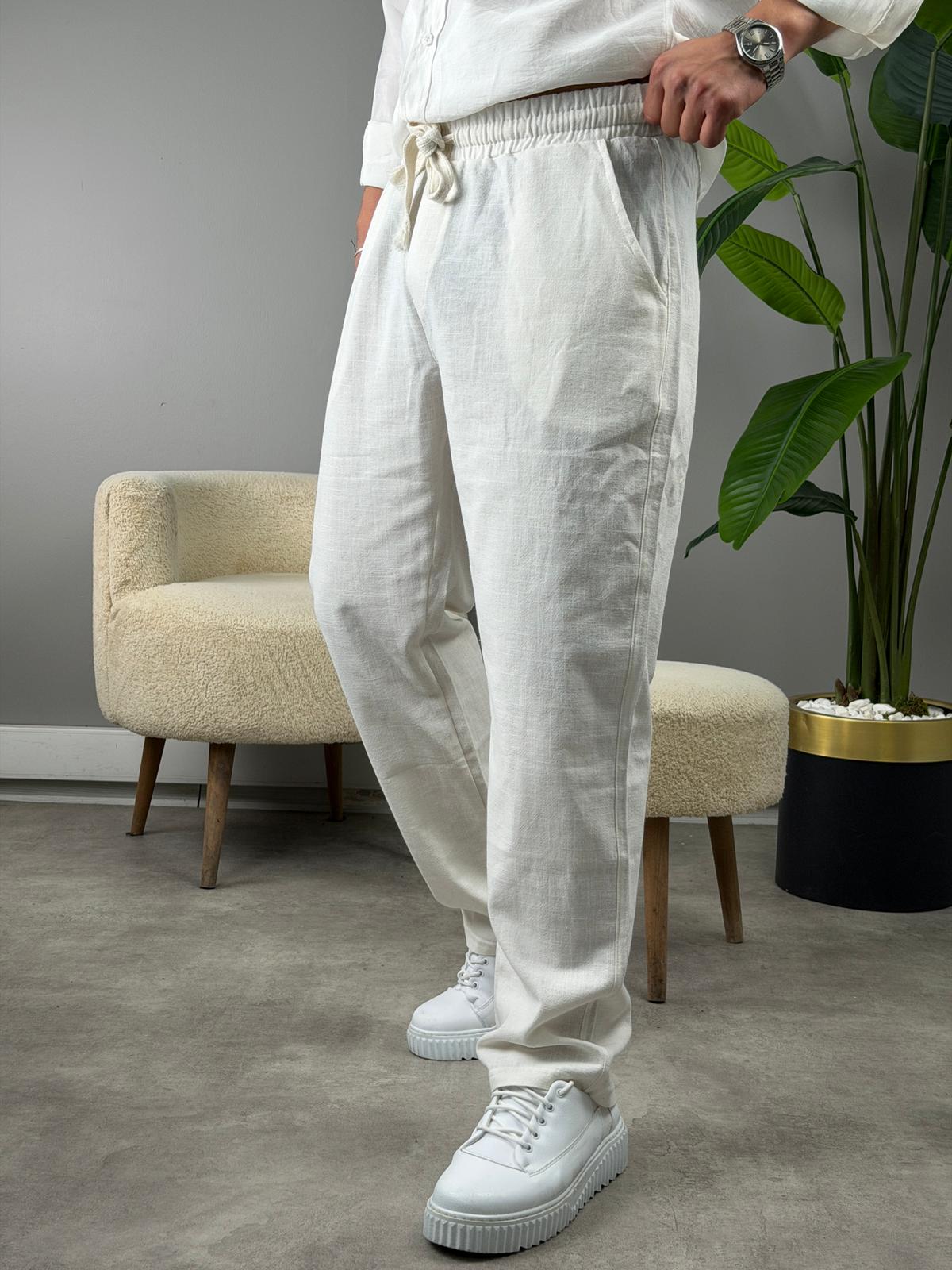 HAM KETEN BAGGY PANTOLON BEYAZ