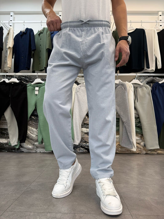 %100 HAM KETEN BAGGY PANTOLON BUZ MAVİSİ