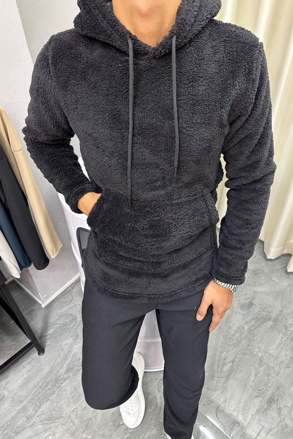 Kapşonlu Peluş Sweatshirt