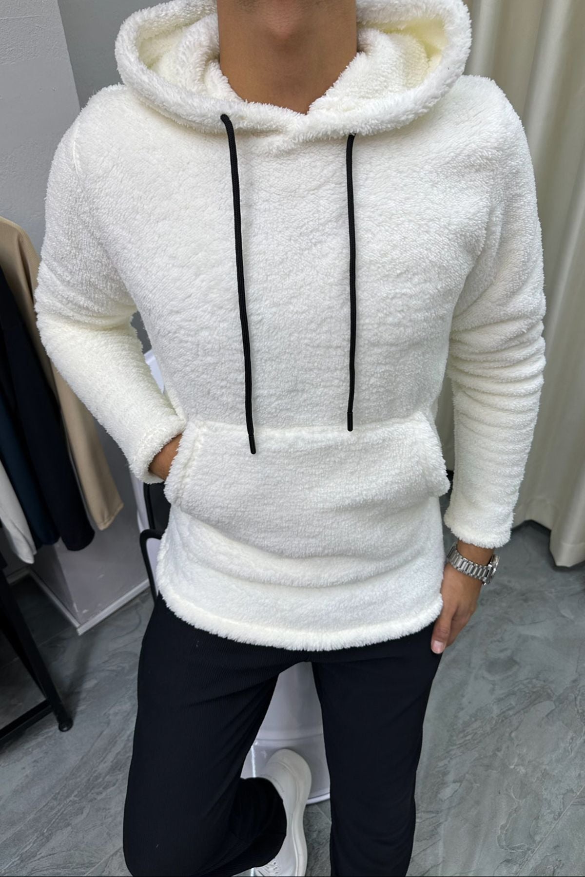 Kapşonlu Peluş Sweatshirt