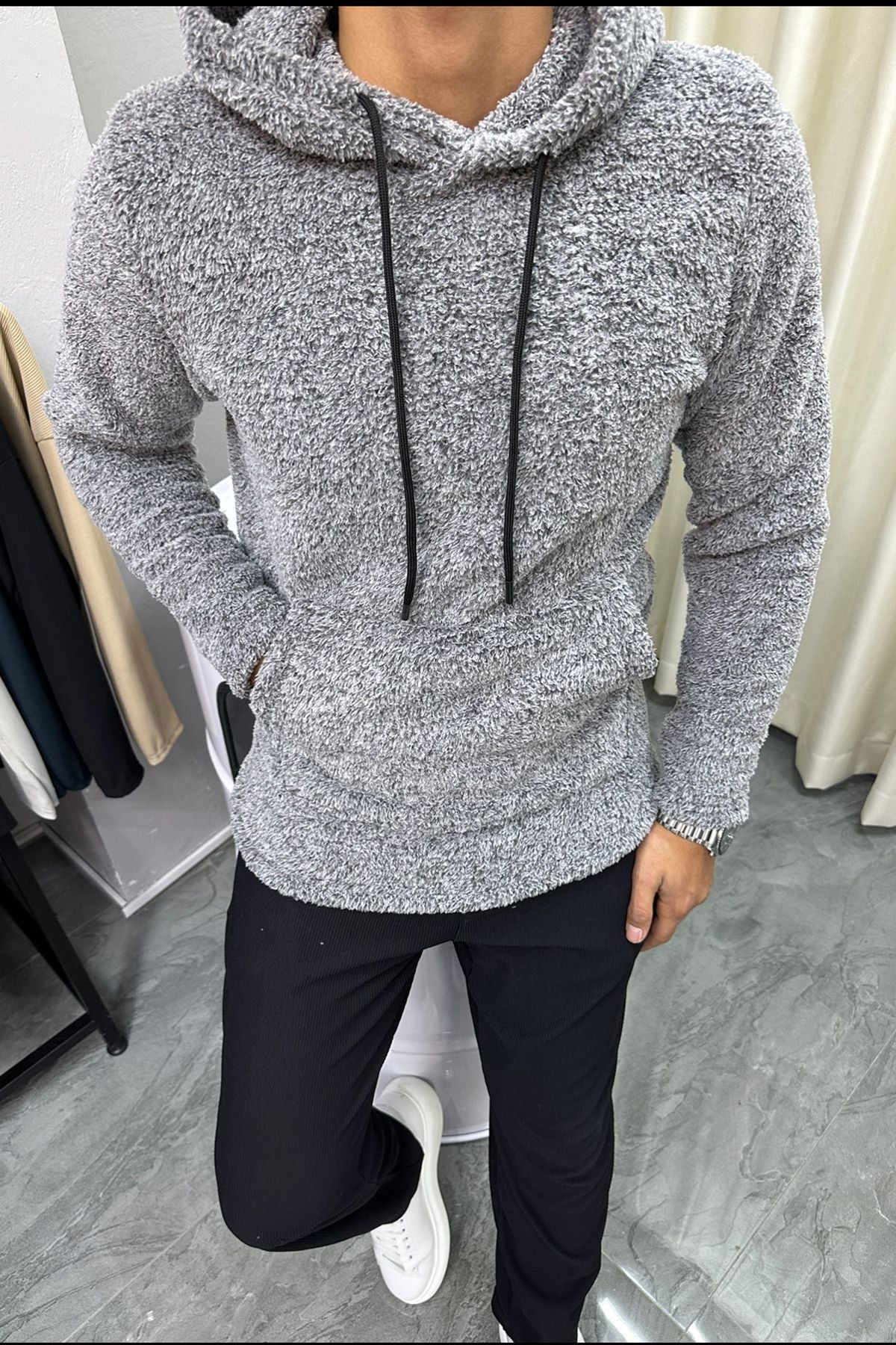 Kapşonlu Peluş Sweatshirt