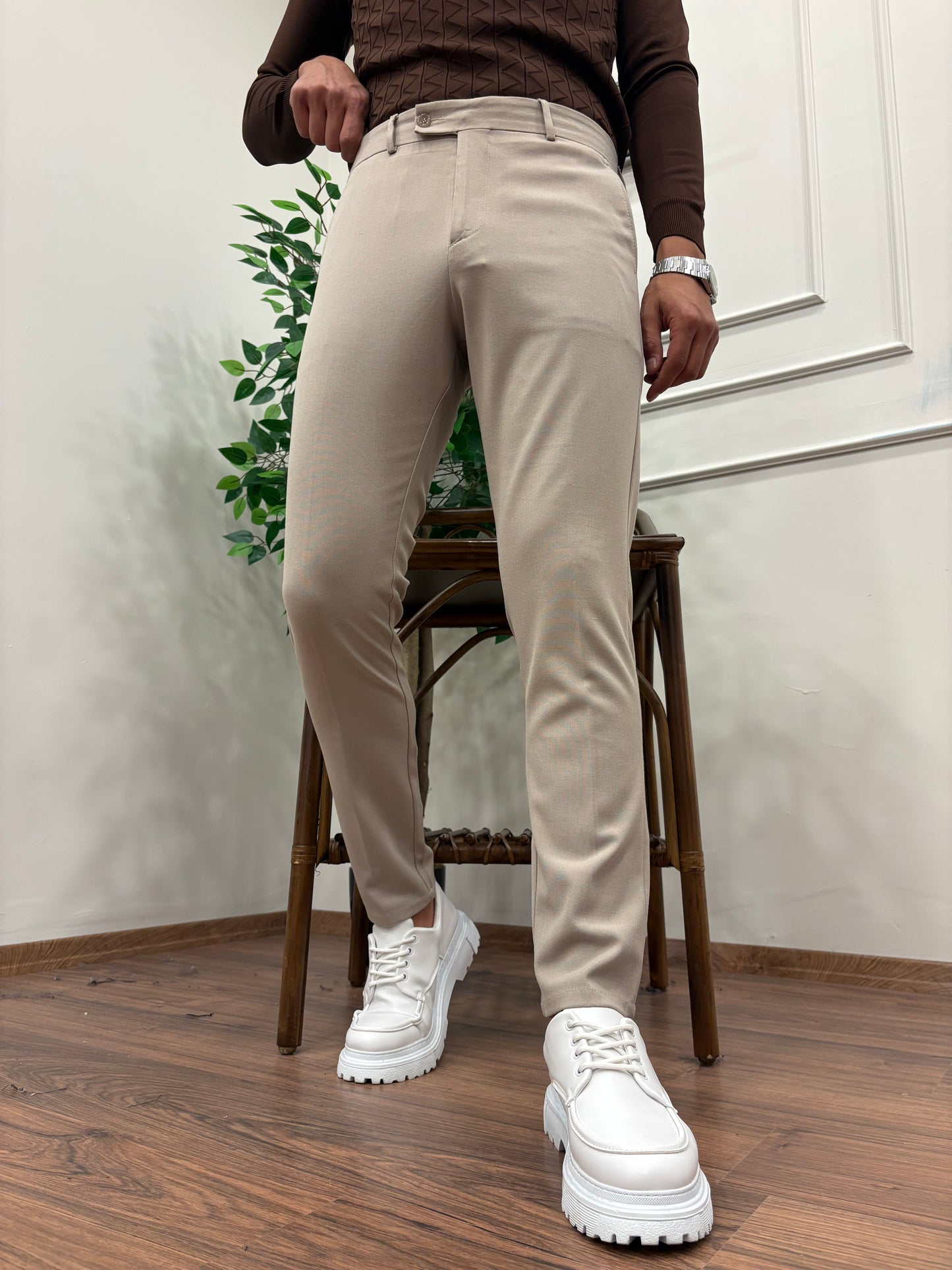 DİL DETYALI KUMAŞ PANTOLON BEJ