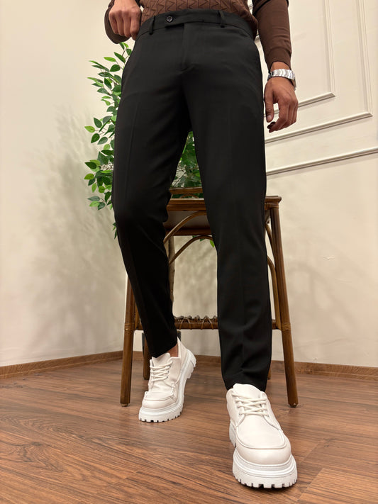 DİL DETYALI KUMAŞ PANTOLON SİYAH