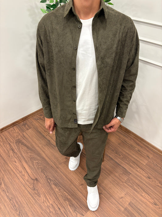 BAGGY KALIP GÖMLEKLİ KADİFE TAKIM HAKİ YEŞİLİ