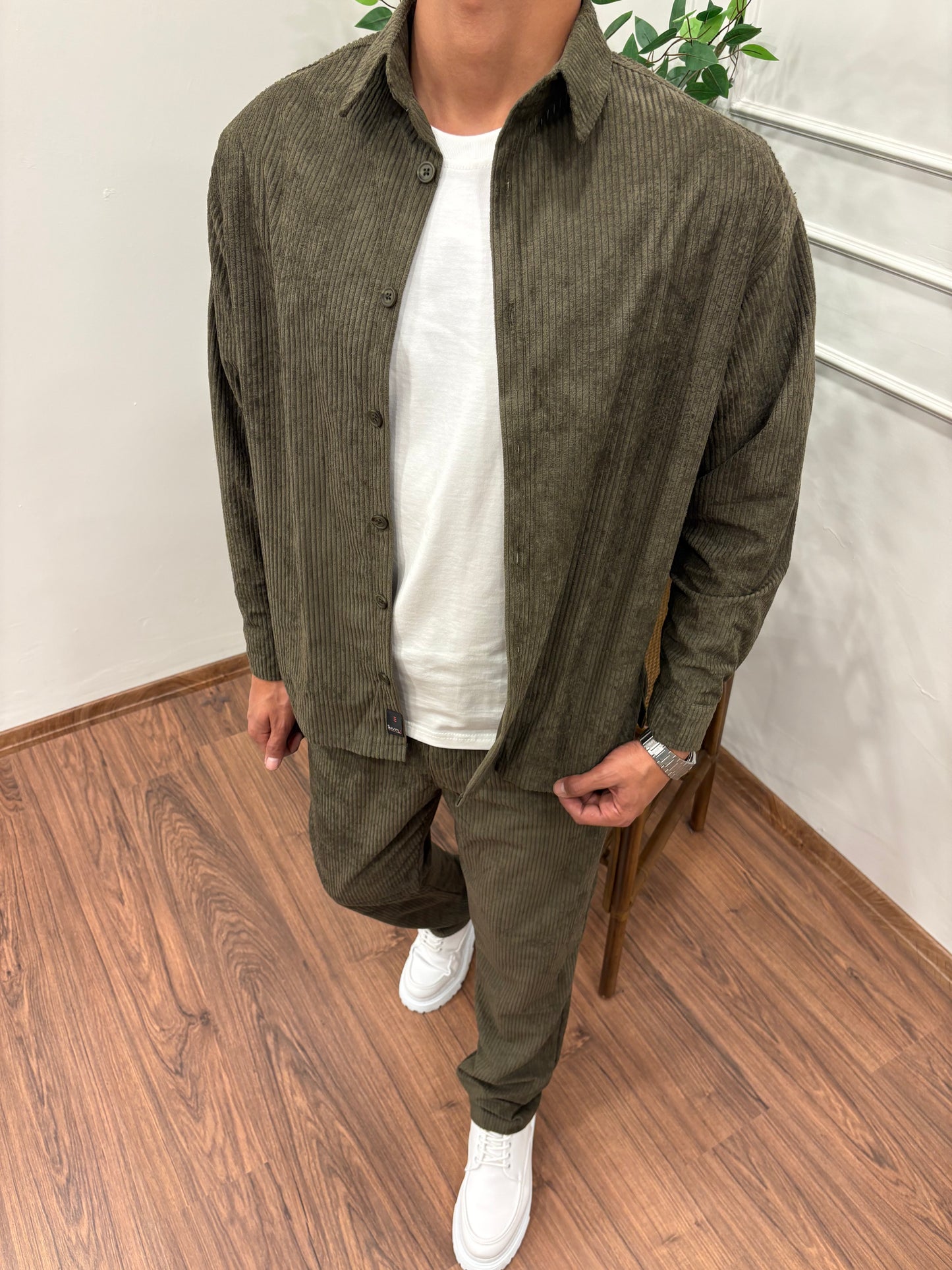 BAGGY KALIP GÖMLEKLİ KADİFE TAKIM HAKİ YEŞİLİ