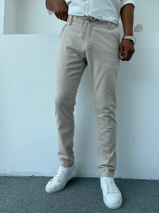 REGULAR FİT KALIP LİKRALI KETEN PANTOLON BEJ