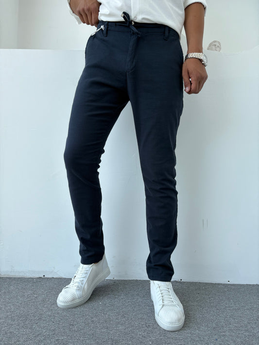 REGULAR FİT KALIP LİKRALI KETEN PANTOLON  LACİVERT