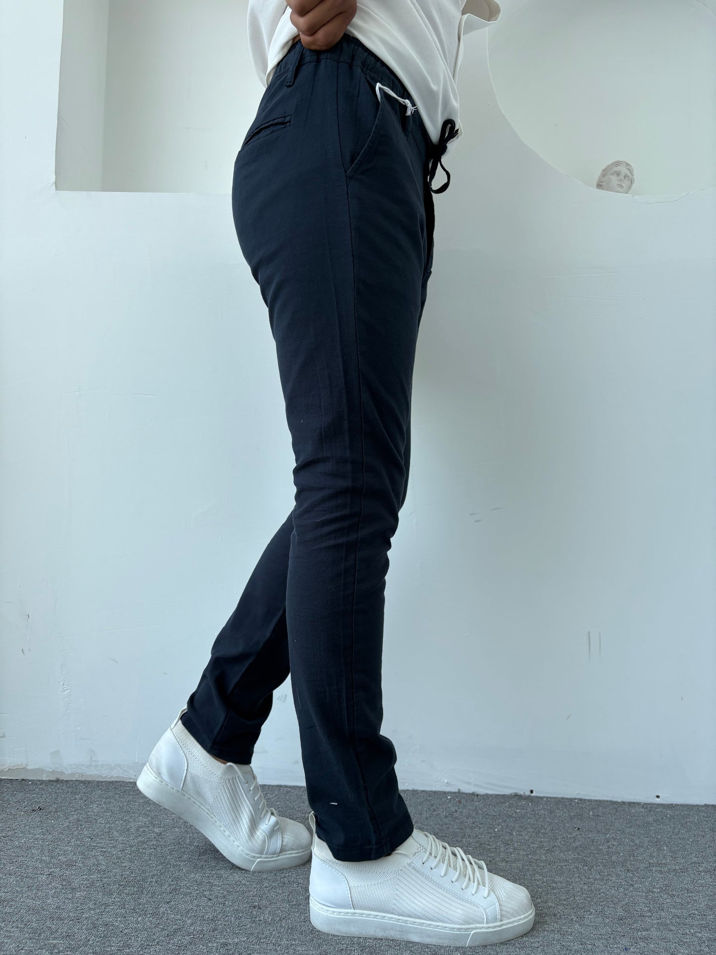 REGULAR FİT KALIP LİKRALI KETEN PANTOLON  LACİVERT