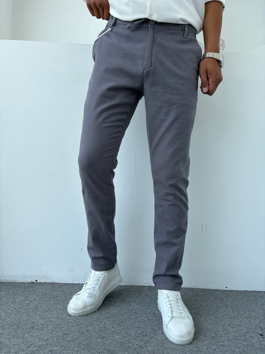 REGULAR FİT KALIP LİKRALI KETEN PANTOLON ANTİRASİT