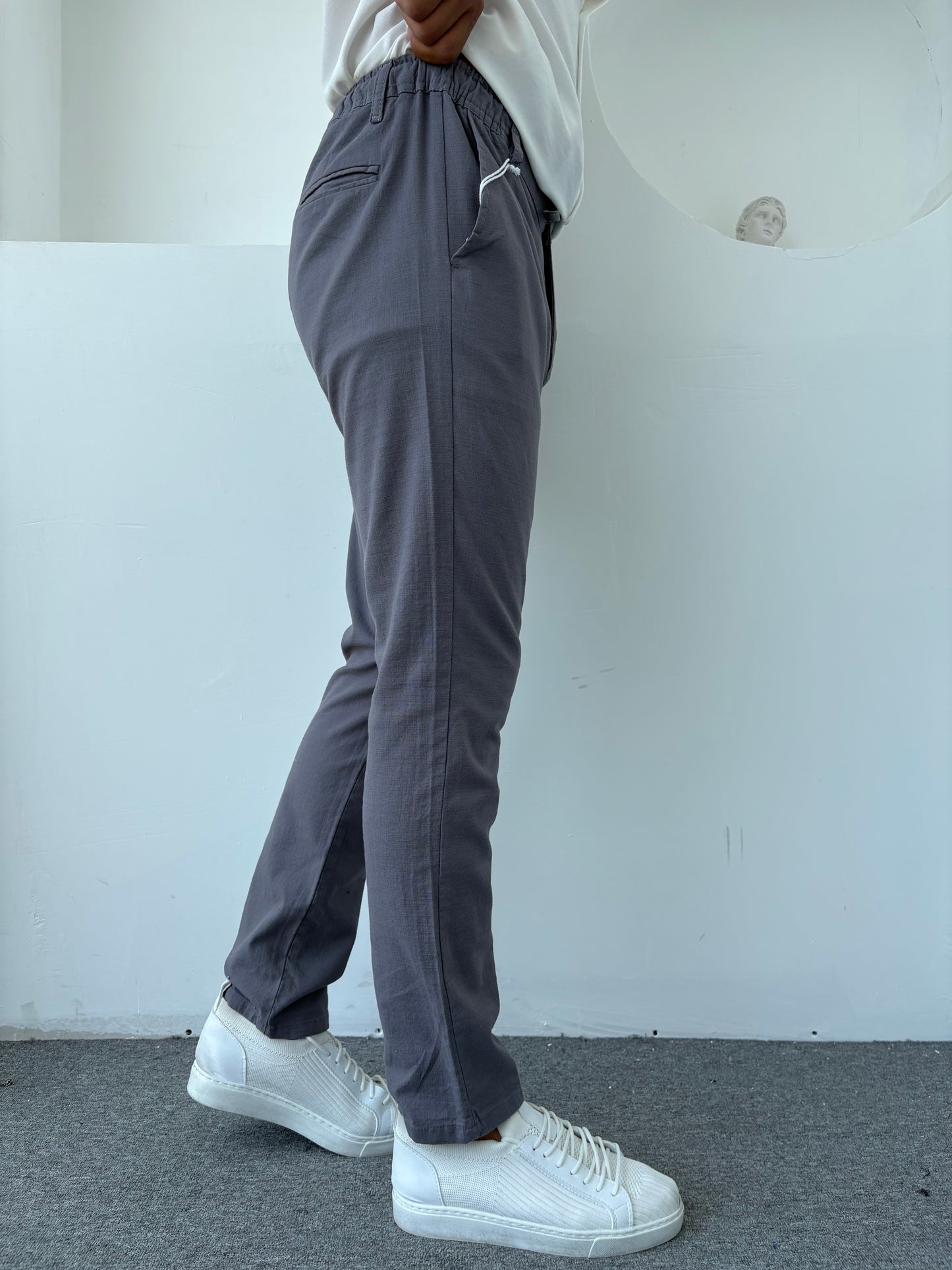 REGULAR FİT KALIP LİKRALI KETEN PANTOLON ANTİRASİT