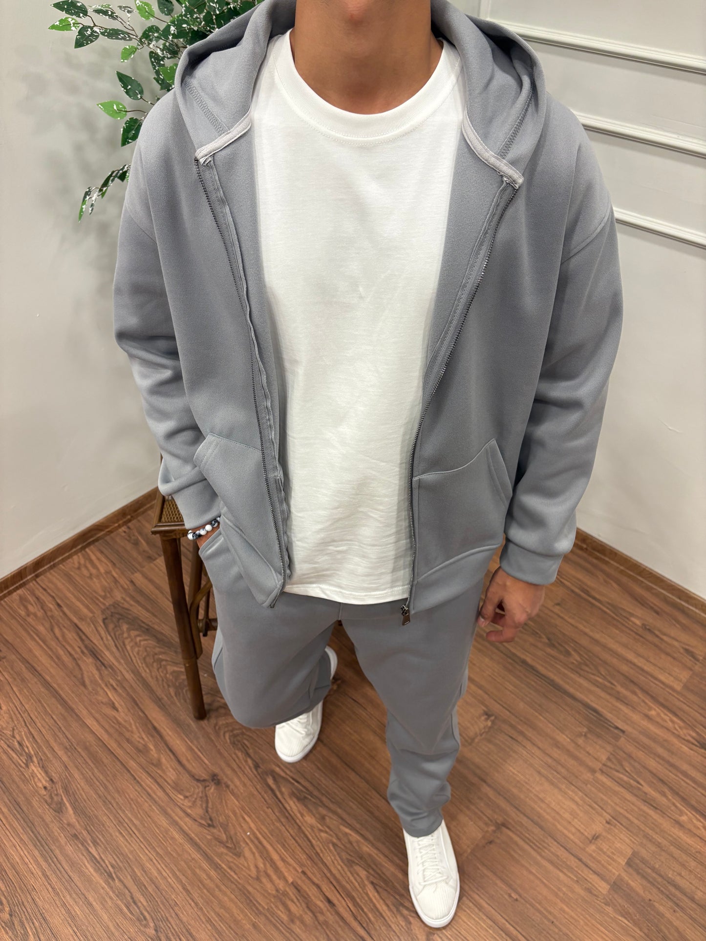 KAŞE KAPŞONLU TAKIM GRİ