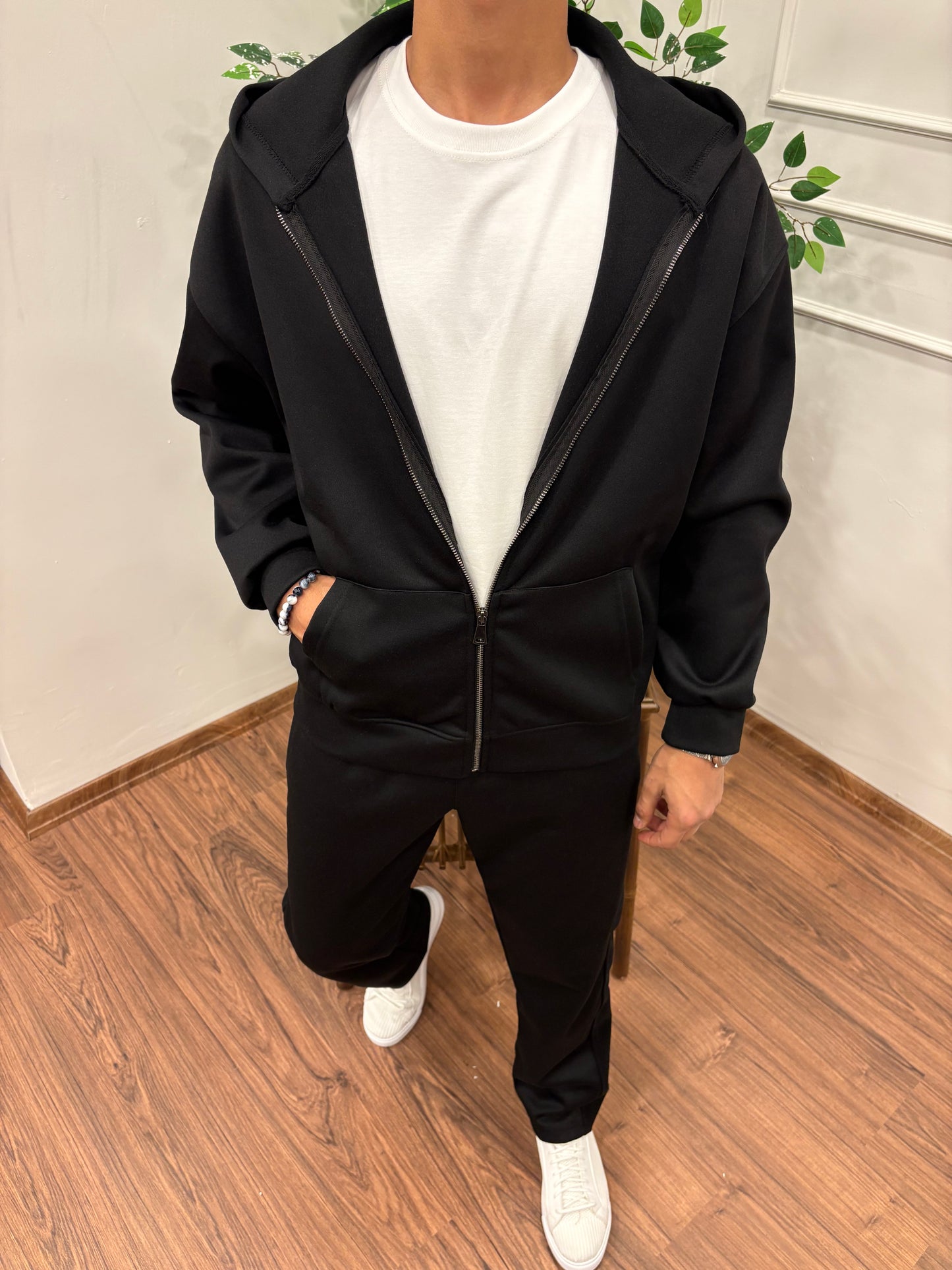 KAŞE KAPŞONLU TAKIM SİYAH