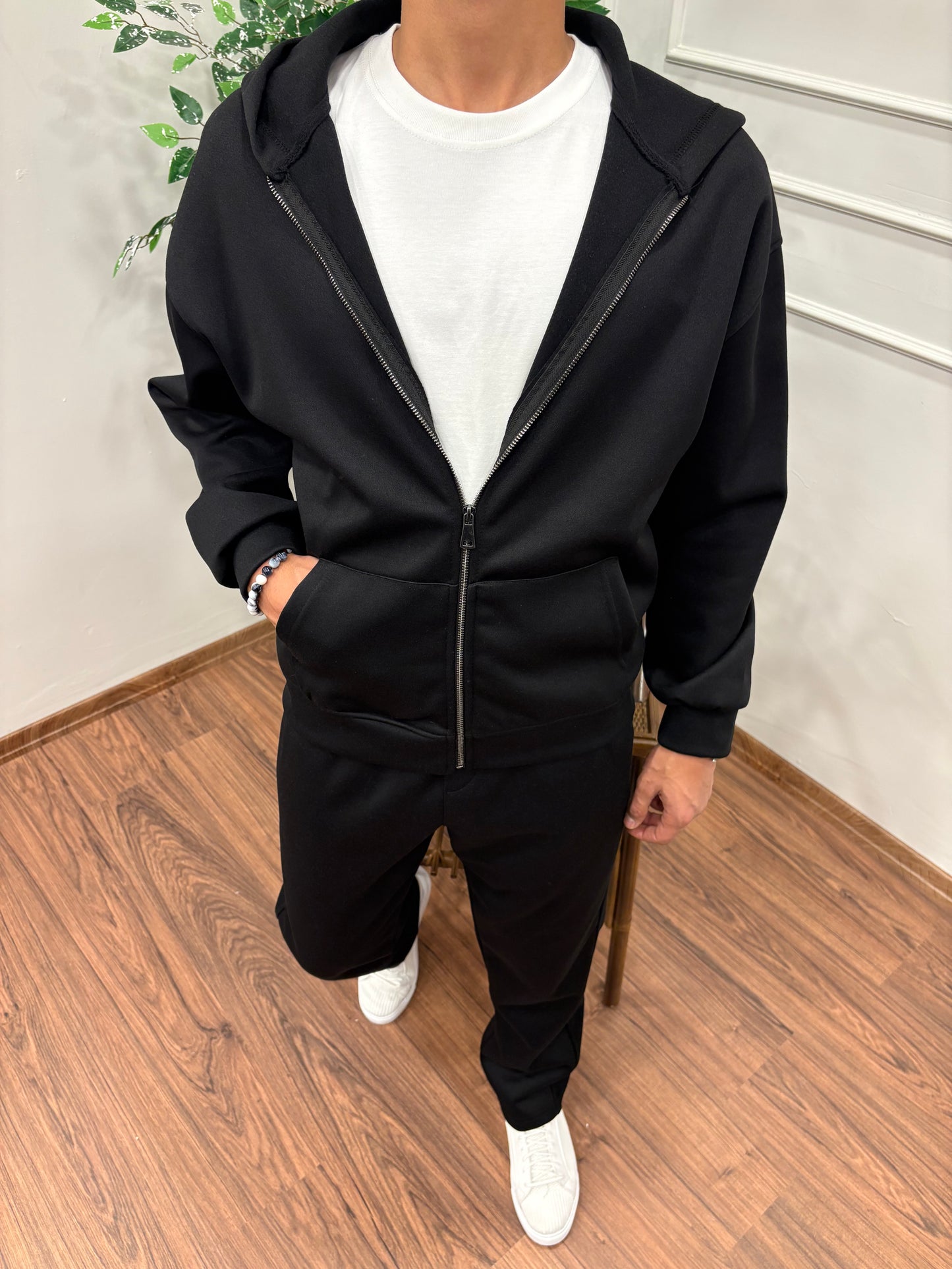 KAŞE KAPŞONLU TAKIM SİYAH