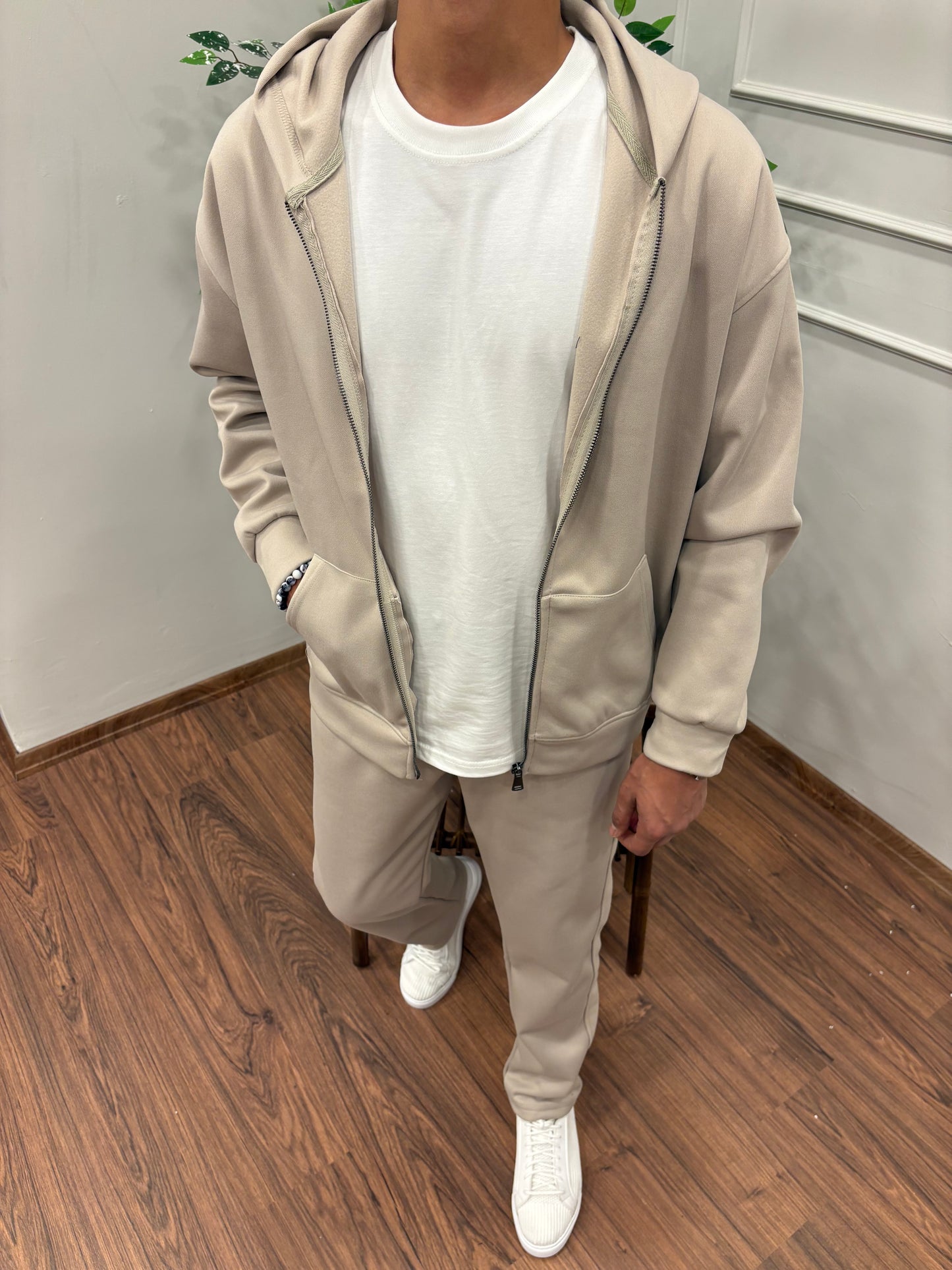 KAŞE KAPŞONLU TAKIM BEJ