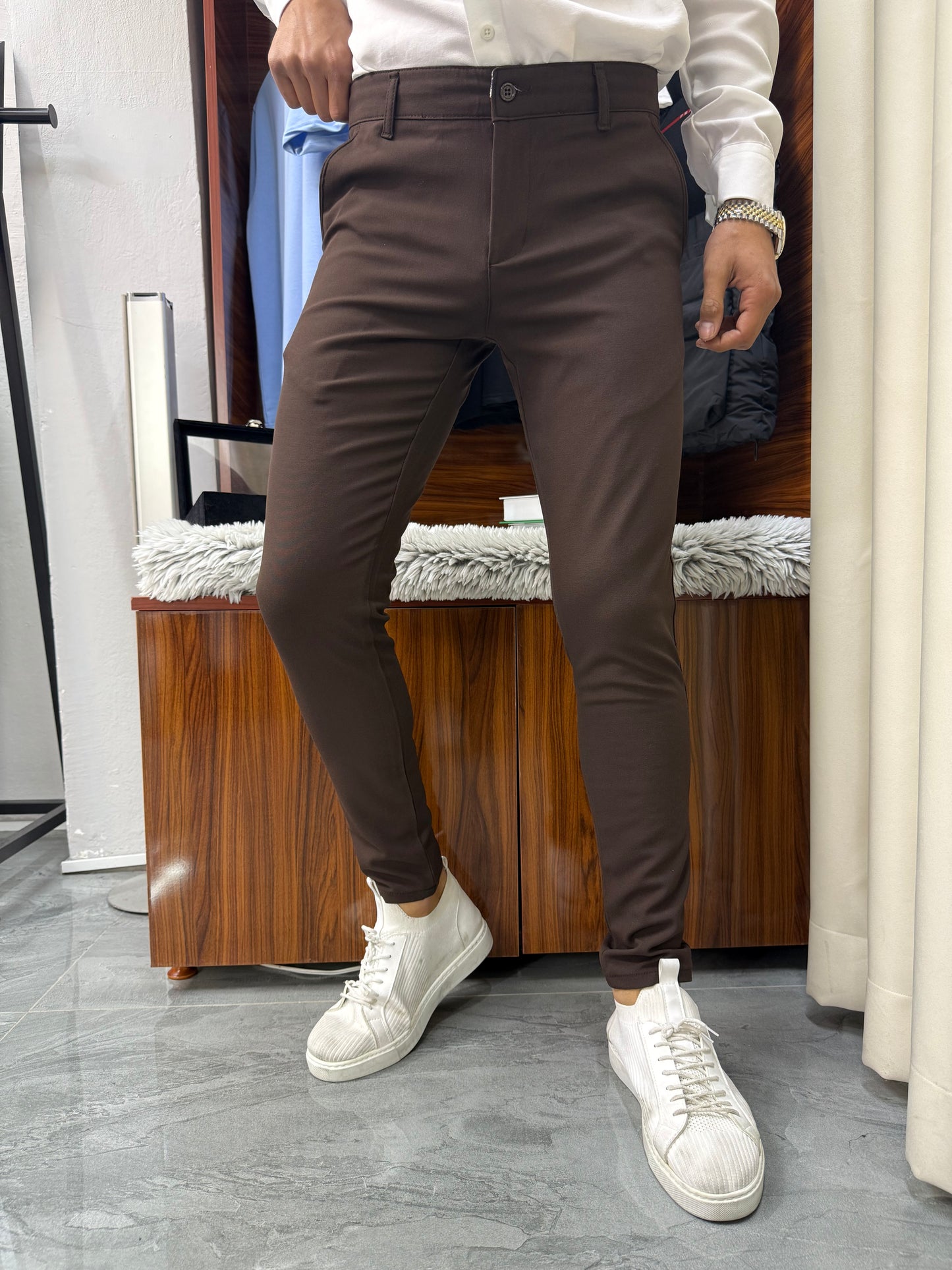 Slim Kalıp Kumaş Pantolon Acı Kahve