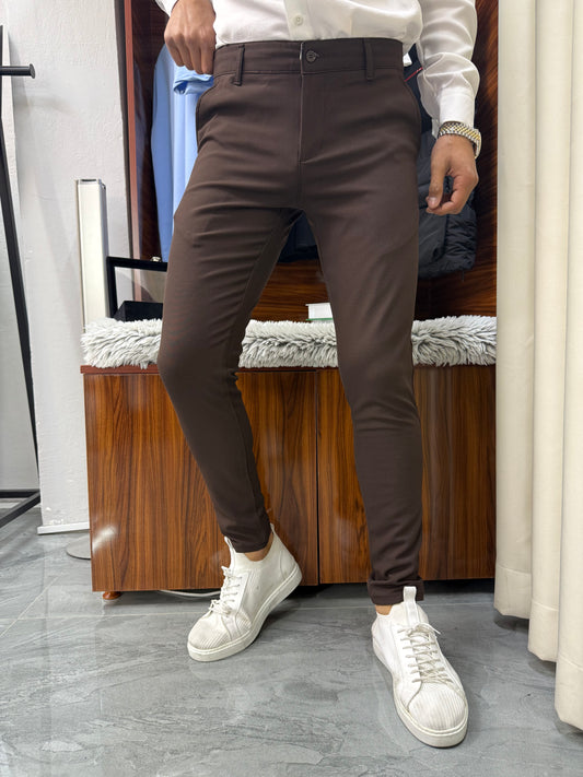 Slim Kalıp Kumaş Pantolon Acı Kahve