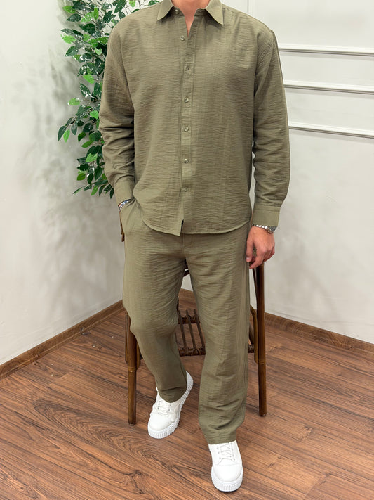 VİSKON KUMAŞ GÖMLEKLİ TAKIM HAKİ YEŞİLİ