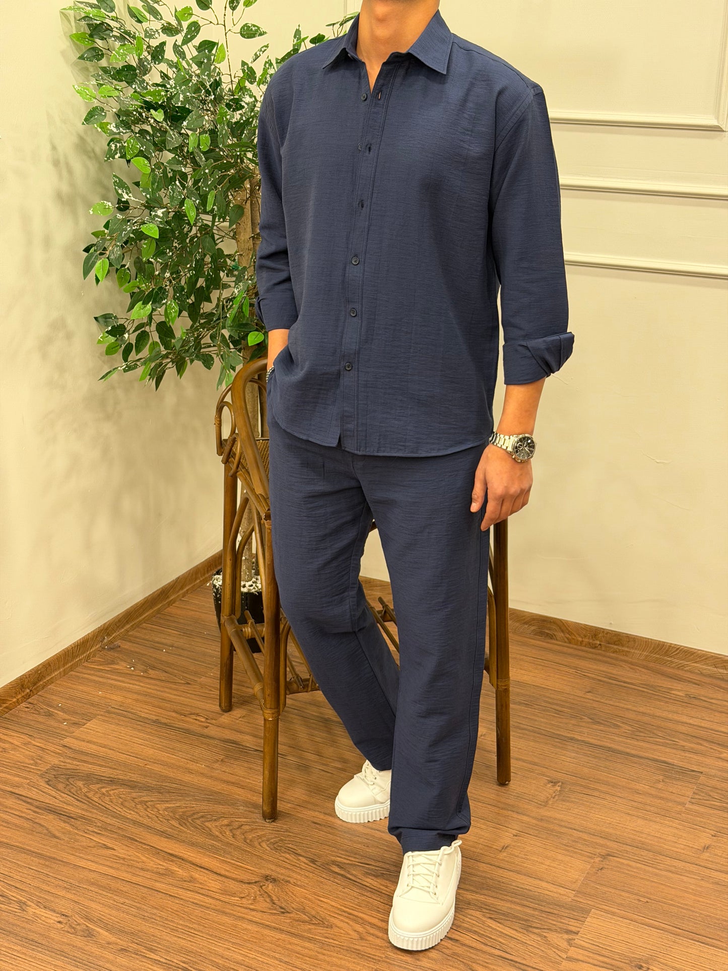 VİSKON KUMAŞ GÖMLEKLİ TAKIM LACİVERT