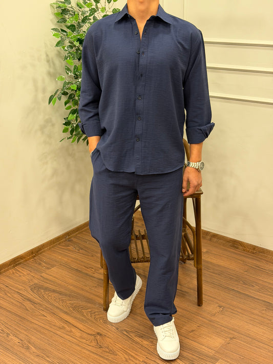 VİSKON KUMAŞ GÖMLEKLİ TAKIM LACİVERT