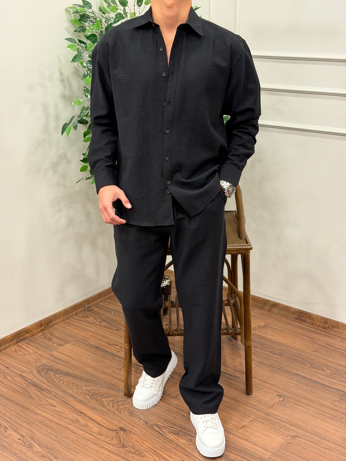 VİSKON KUMAŞ GÖMLEKLİ TAKIM SİYAH