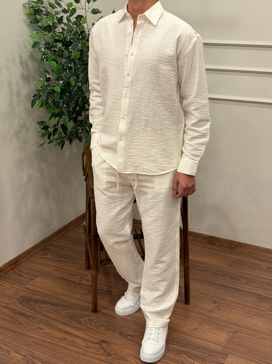 VİSKON KUMAŞ GÖMLEKLİ TAKIM BEYAZ