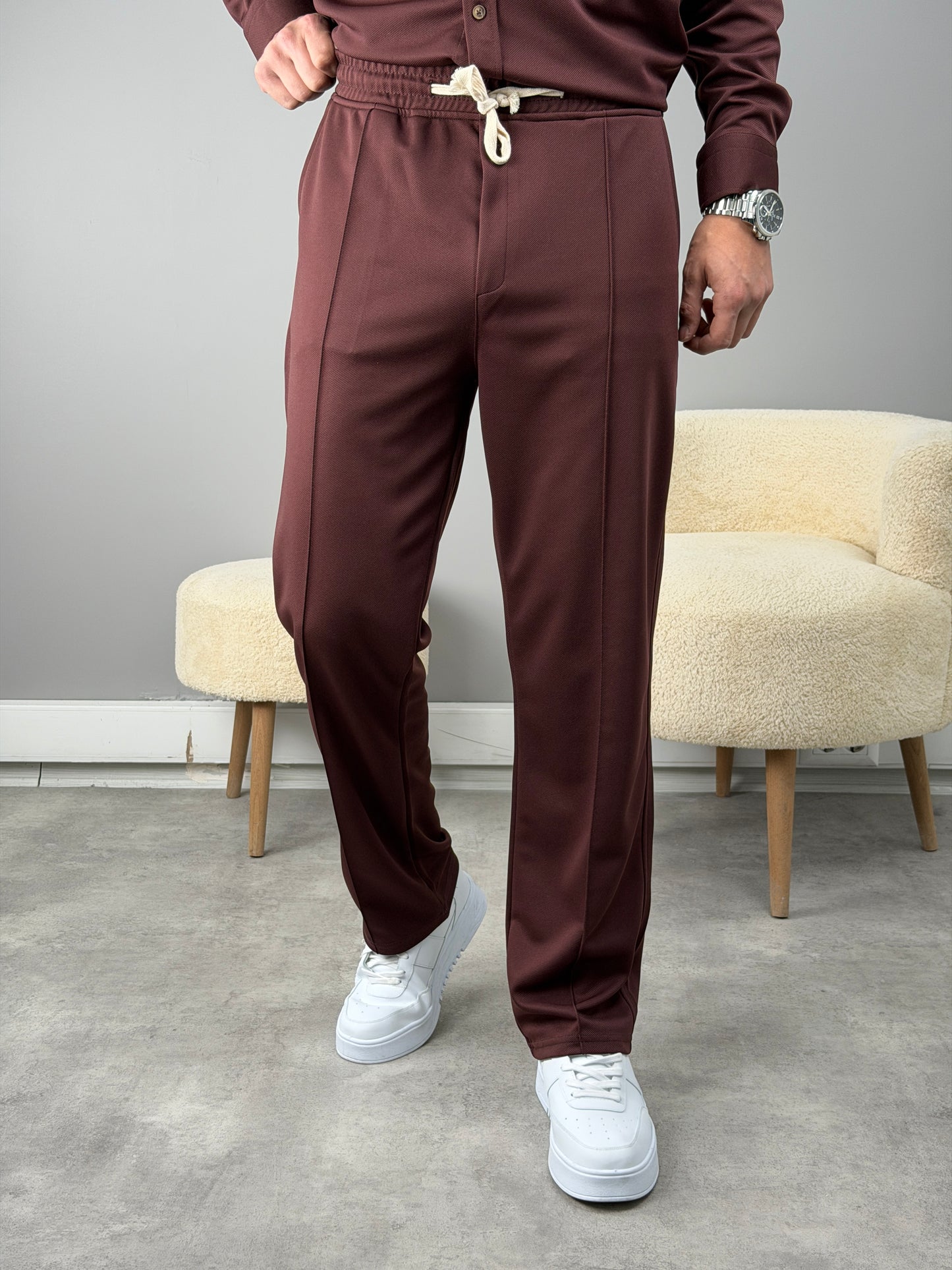 ÇİMA DETAYLI OVERSİZE GÖMLEKLİ TAKIM ACI KAHVE