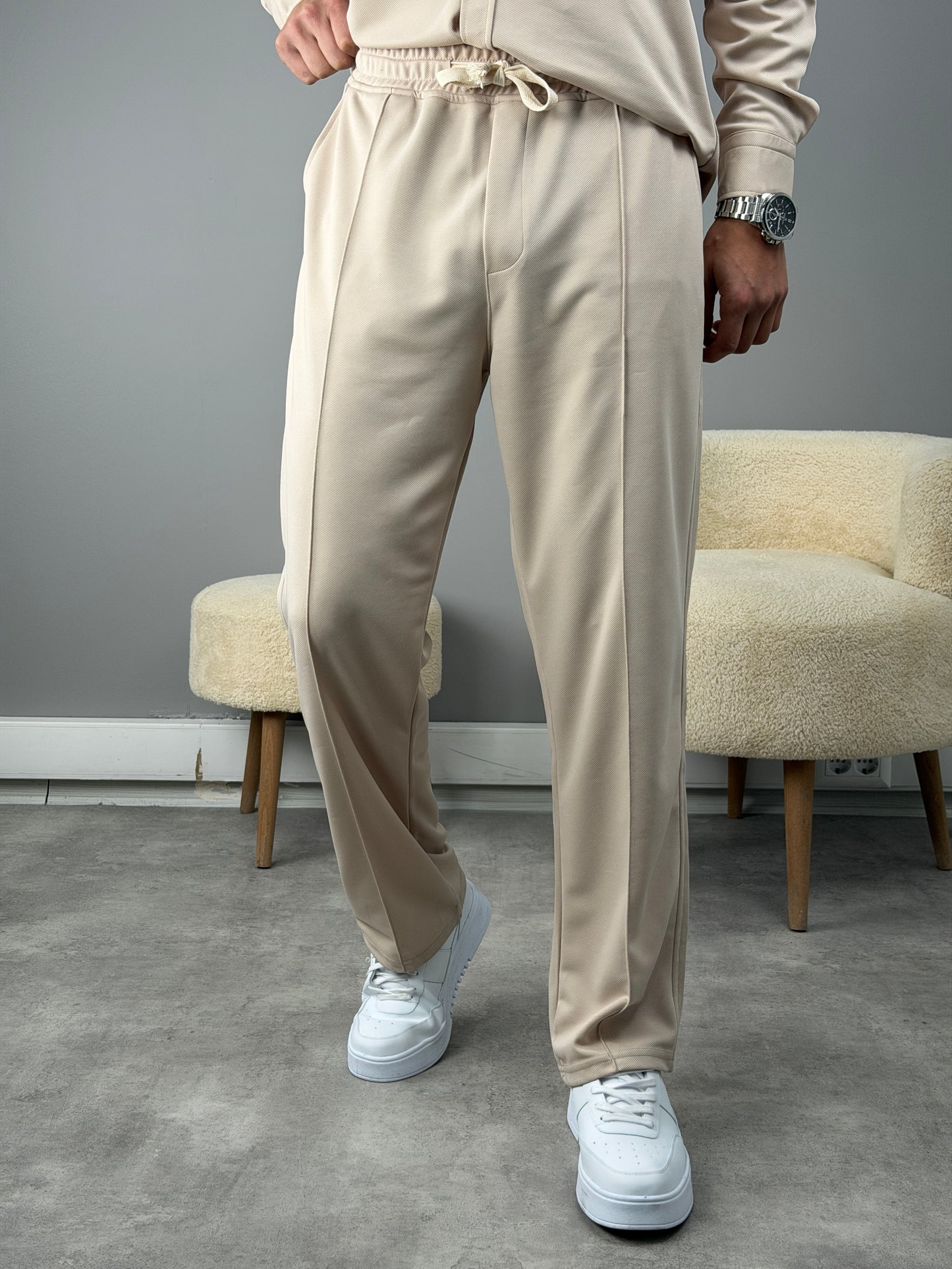 ÇİMA DETAYLI OVERSİZE GÖMLEKLİ TAKIM BEJ