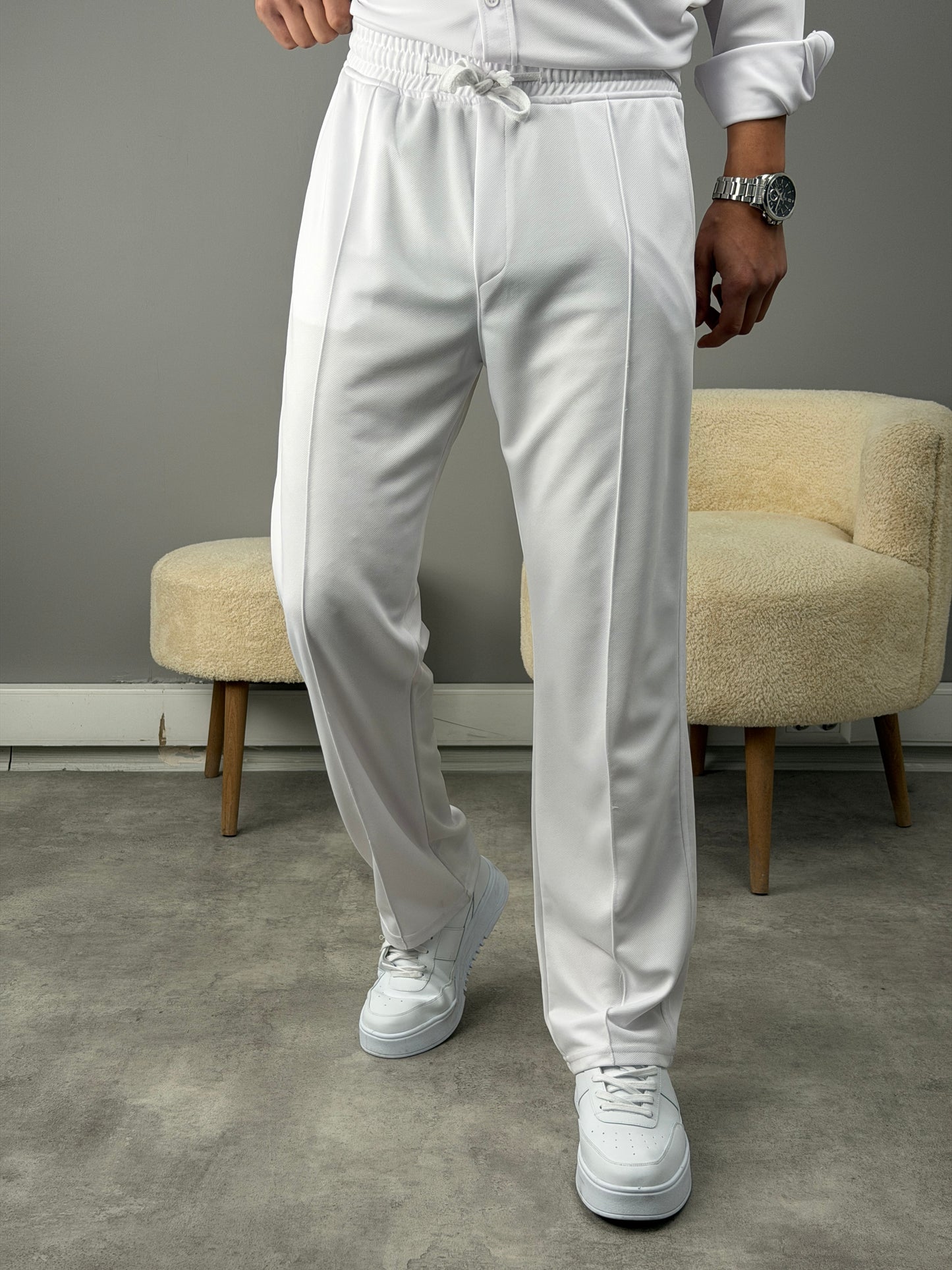 ÇİMA DETAYLI OVERSİZE GÖMLEKLİ TAKIM BEYAZ