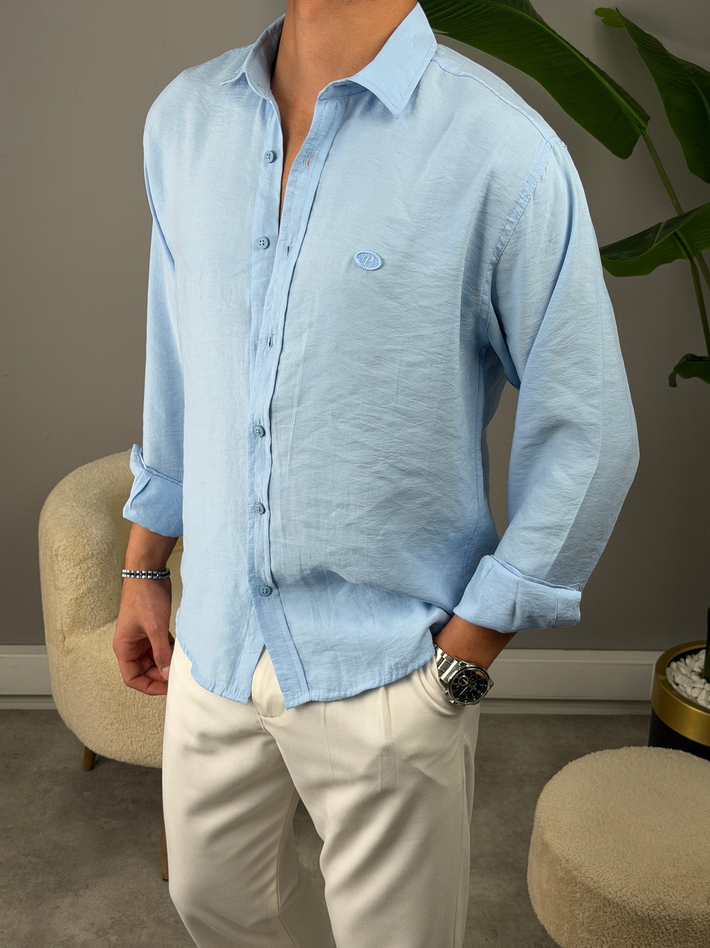 P NAKIŞ BASKILI MODAL GÖMLEK BEBE MAVİSİ